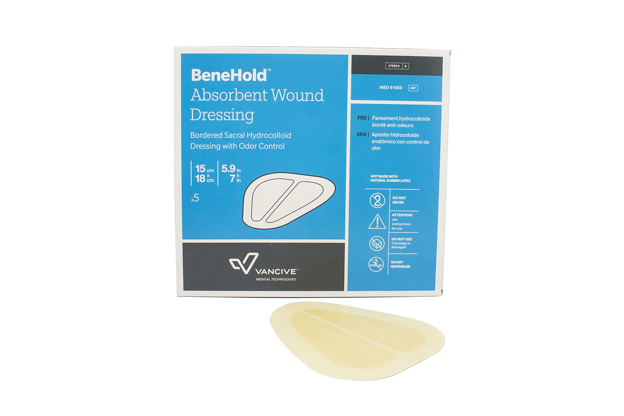 Dukal MED9106S Behold Apósito absorbente de heridas con control de olor, borde sacro grande, estéril (paquete de 75)