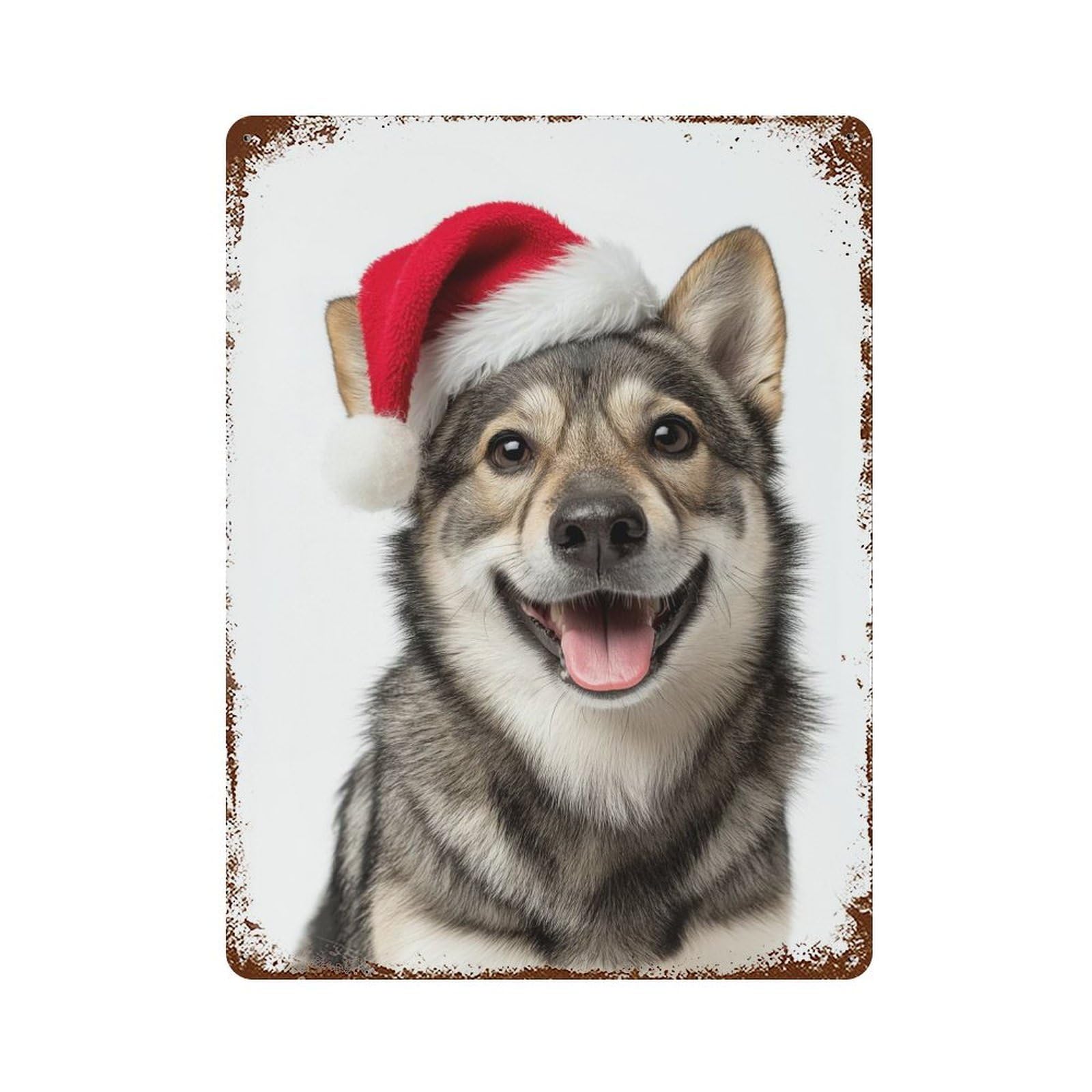 Smiling Swedish Vallhund Dog with Santa Hat Retro Metal Sign 15.7"x11.8", Classic Wall Plaque for Garage, Pub Or Kitchen