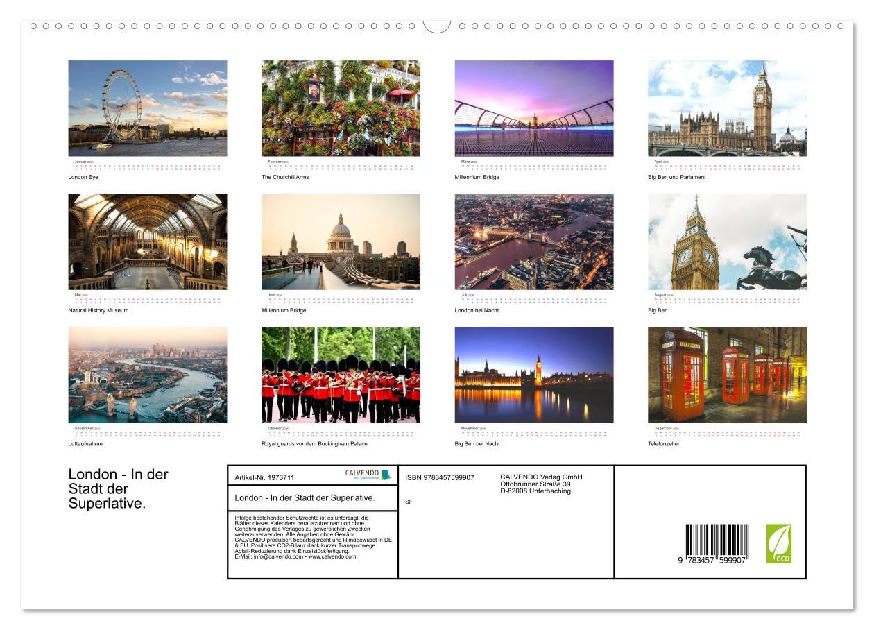 London - In der Stadt der Superlative. (Wandkalender 2026 DIN A2 quer), CALVENDO Monatskalender: Doppeldeckerbusse, Telefonzellen und eine königliche Familie. (CALVENDO Orte)