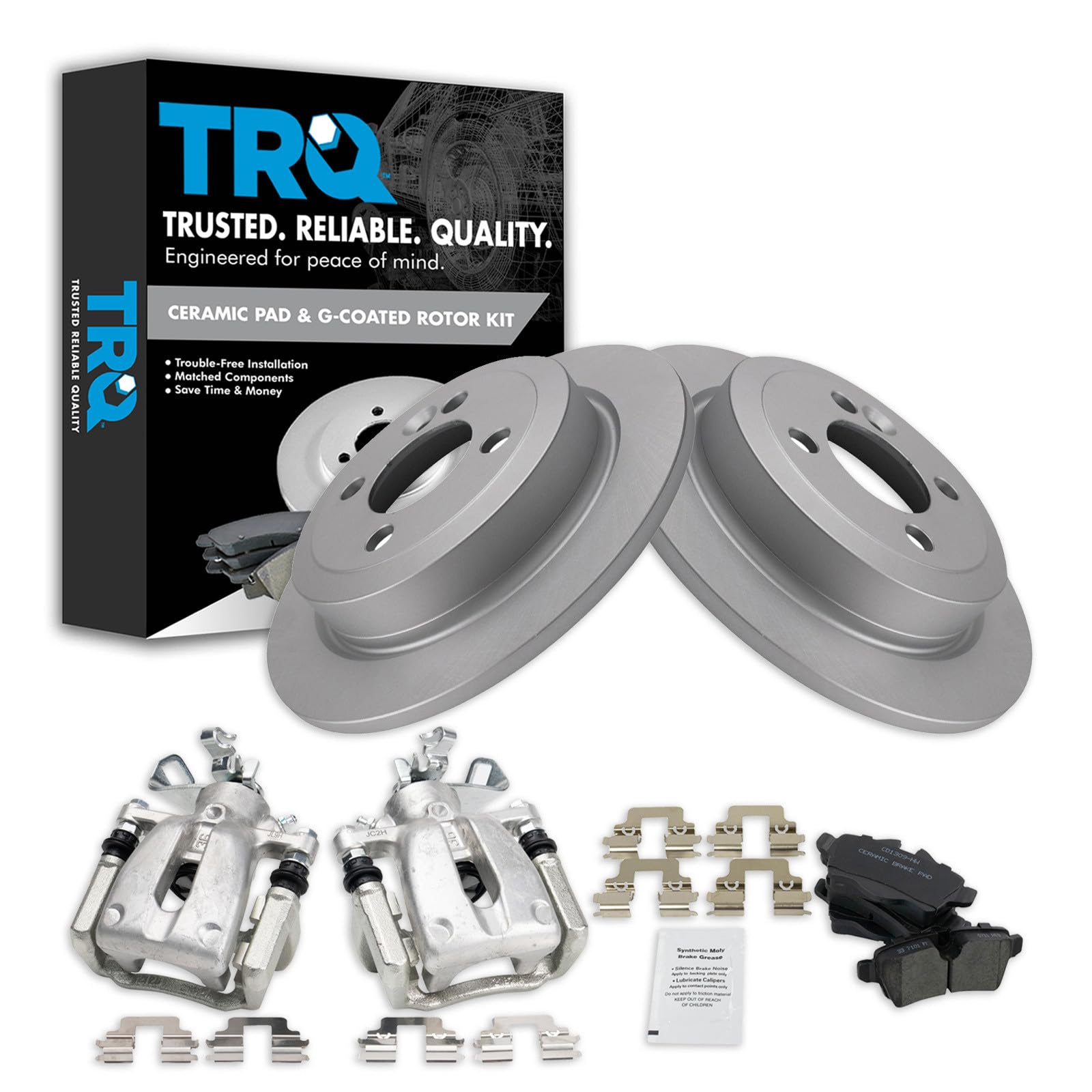 TRQ Rear Brake Pad and Rotor Set Ceramic Coated Rotors Calipers
