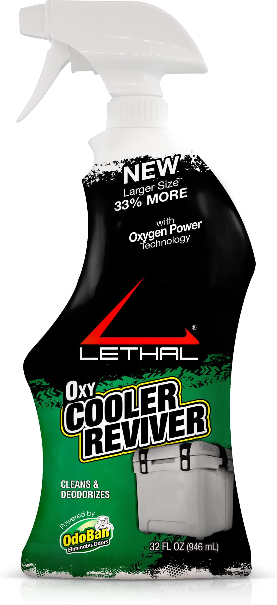 LETHAL Oxy Cooler Reviver, Cleans and Deodorizes with Oxy Power Technology, for Hard and Soft-Side Coolers, 32 Ounce Spray Bottle