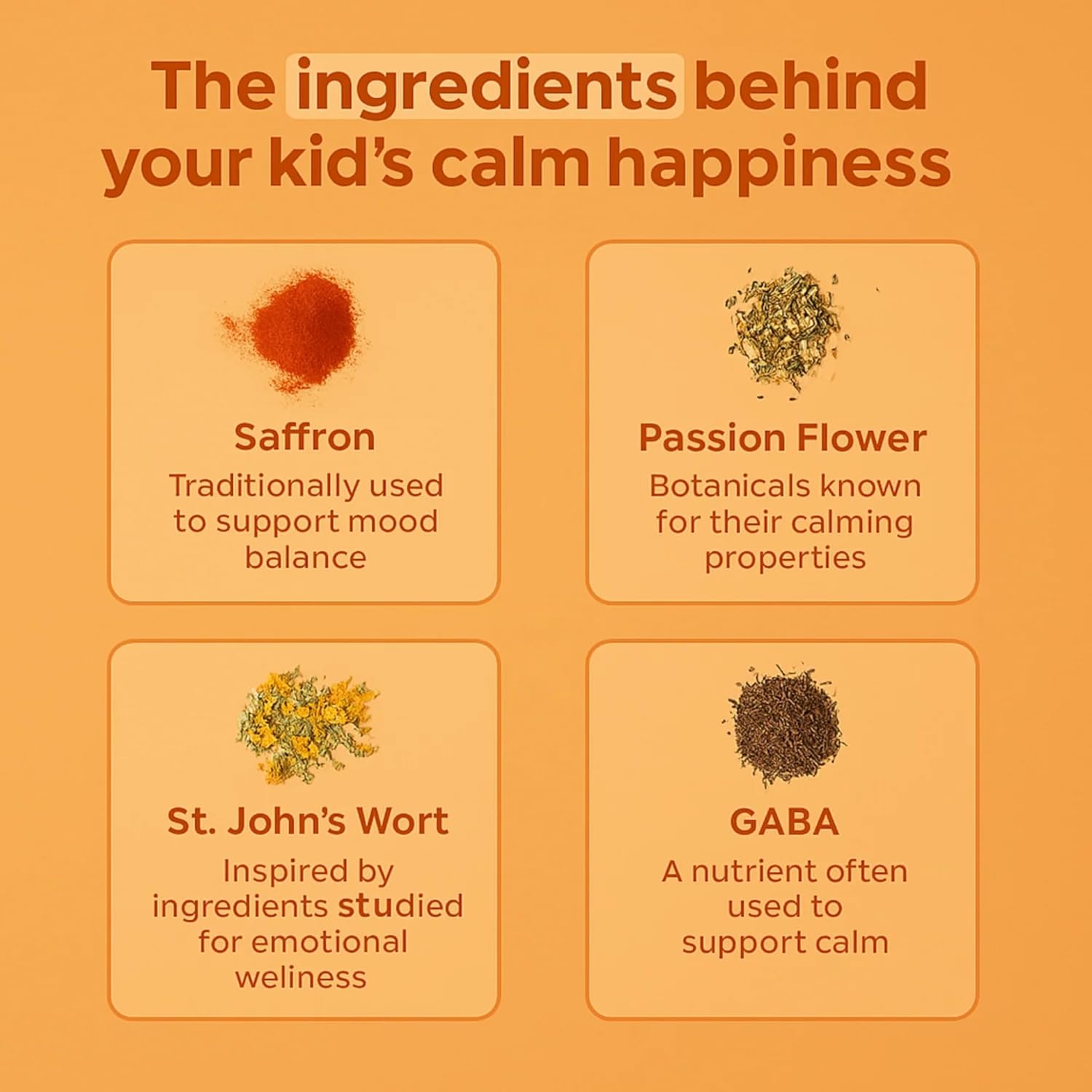 Saffron Gummies for Kids | Supports Mood, Calm & Focus | Saffron Extract, Passionflower, St. John’s Wort & GABA | Sugar-Free, Gluten-Free, Vegan, Non-GMO (60 Gummies)