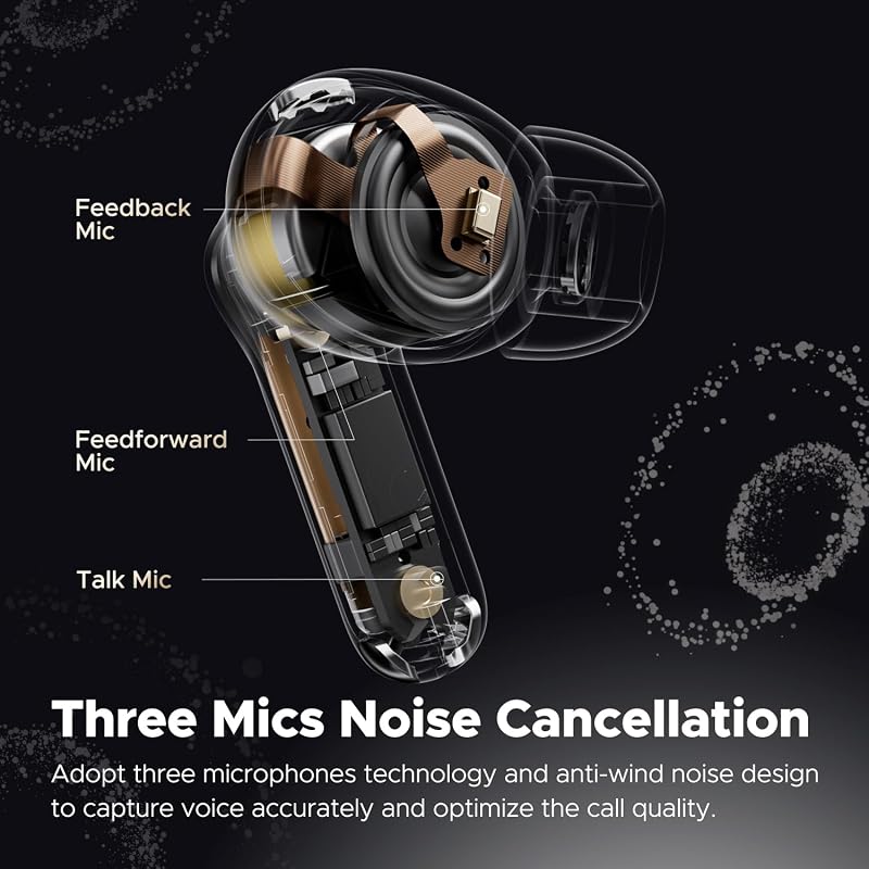 SoundPEATS Capsule3 Pro Hi-Res Bluetooth Fülhallgató, LDAC, Hibrid Aktív Zajszűrés, 6 Mikrofon, 52 Órás Üzemidő, Átlátszó Fekete