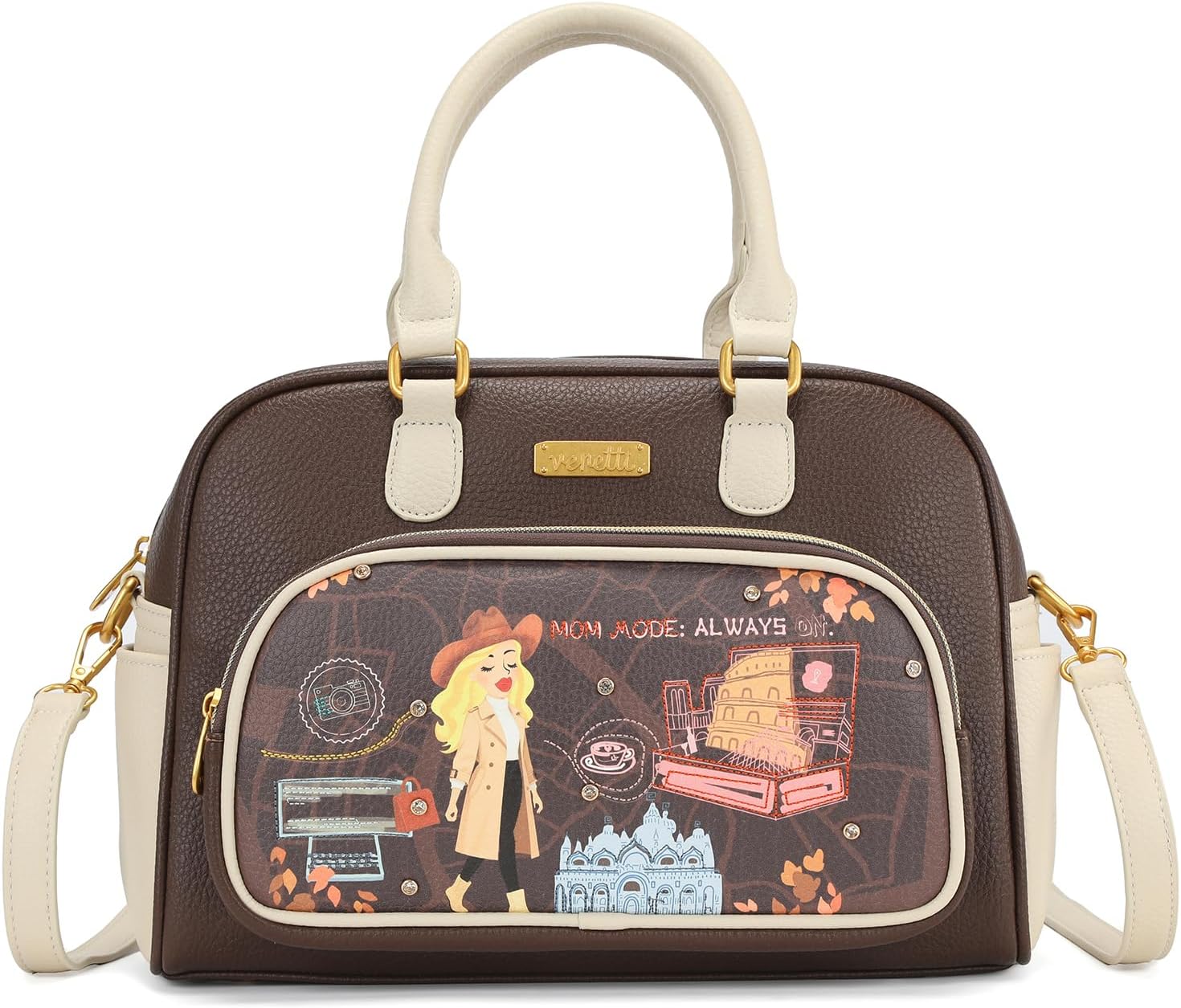 Venetti Cityscape Illustration Satchel Bag for Women and Girls, Small Crossbody Bag Multi-Pocket with Adjustable Strap