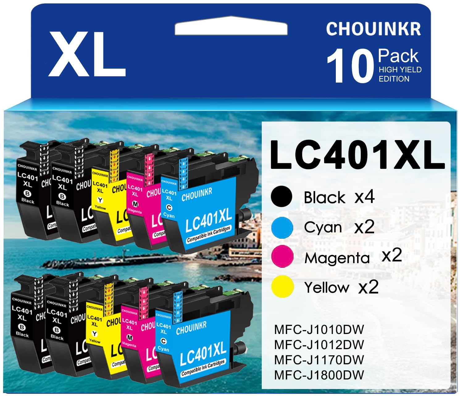 CHOUINKR LC401XL Ink Cartridges High Yield Compatible for Brother Printer 401XL LC 401 with Brother MFC-J1010DW MFC-J1170DW MFC-J1012DW (Black Cyan