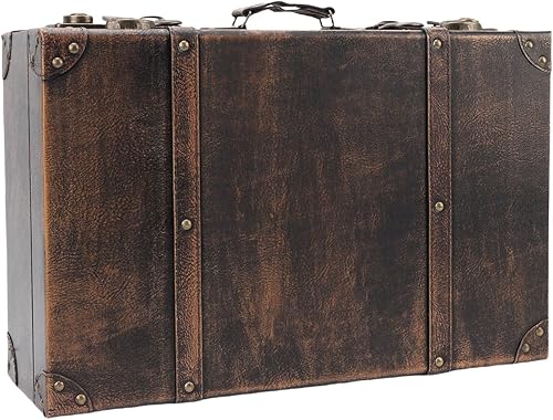 Caja de maleta, caja de almacenamiento decorativa antigua y vintage para recuerdos (marrón)