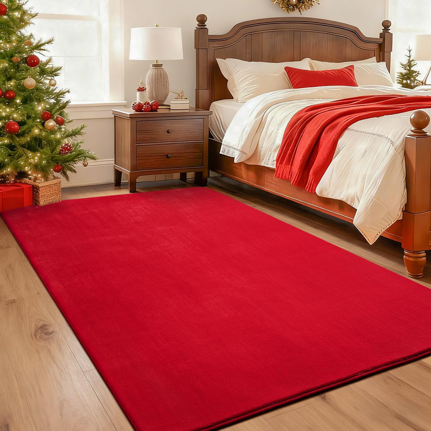 Przemy Washable Area Rug for Bedroom Living Room, 4x6 Feet Red Memory Foam Rug, Super Soft Modern Indoor Carpet for Bedside Kids Room Girls Boys Dorm Nursery Decor