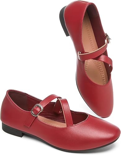 Womens Mary Janes Flats Shoes with Cross Strap,Soft Memory Foam Ballet Flats for