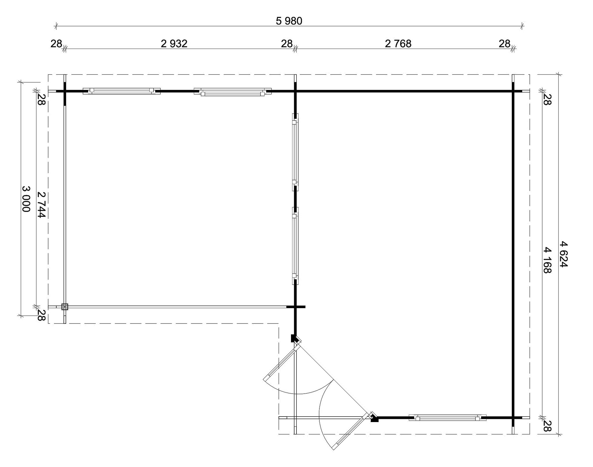 Alpholz 5-Eck Gartenhaus Pepe aus Holz 618x462cm mit 28 mm Wandstärke in Naturbelassen