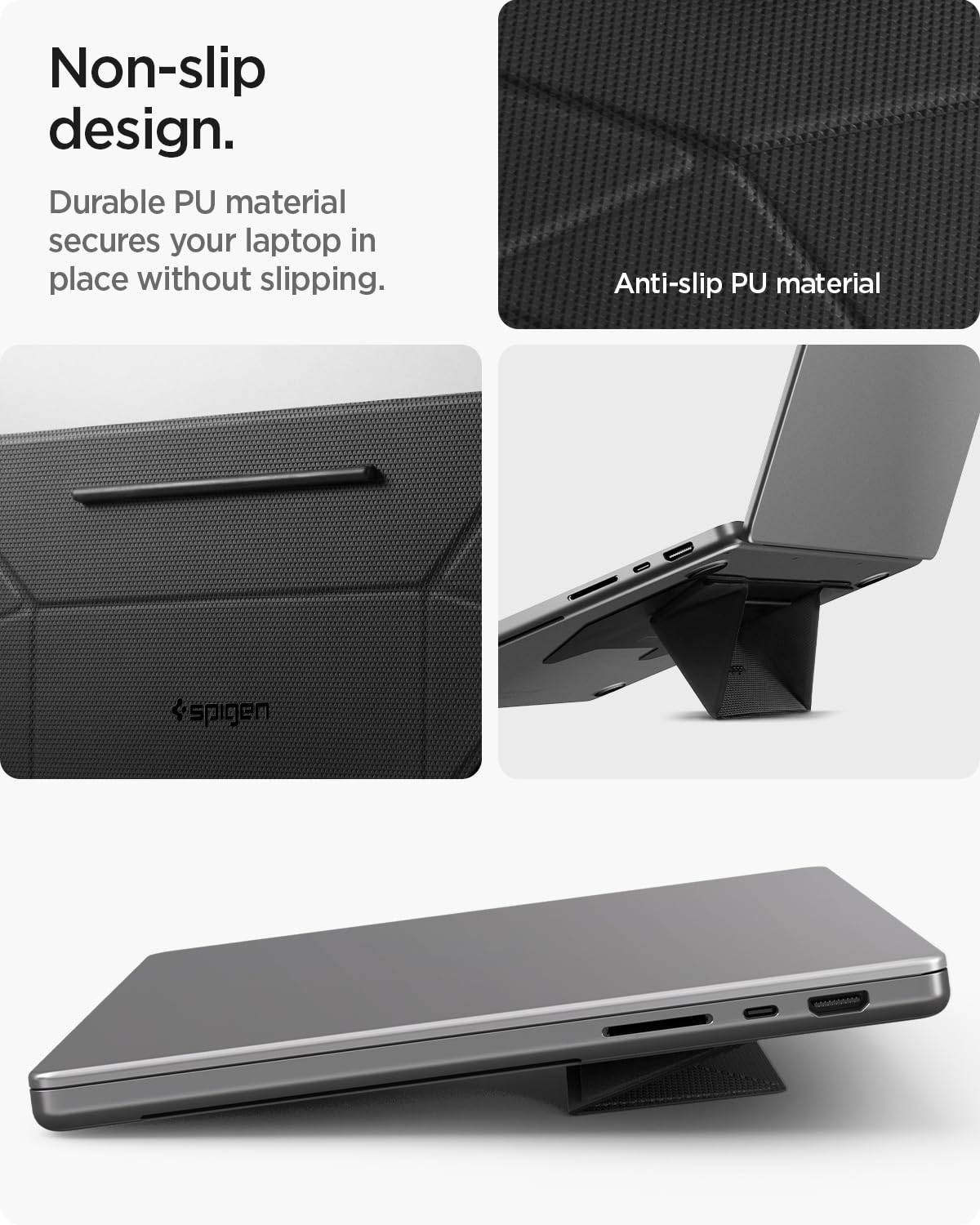 Spigen Slim Fold Supporto PC Portatile [2 Angolazioni] Antiscivolo e Pieghevole, Adesivo Riutilizzabile, Laptop Stand Compatibile con Notebook MacBook Pro Air Neo M2 M3 M4 M5 13 14 15 Pollici e oltre