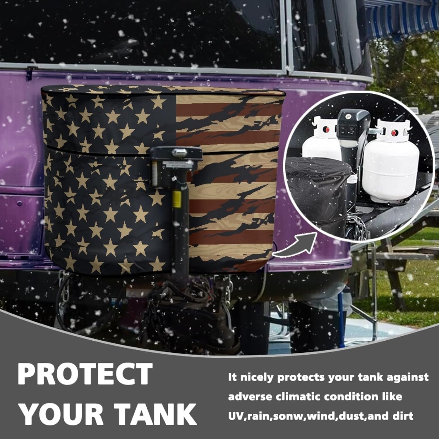 Retro American Flag Print RV Propane Tank Cover,Camper Gas Cylinder Cover,Fits 30LB Dual Propane Tanks for RV/Trailer/Camper Accessories
