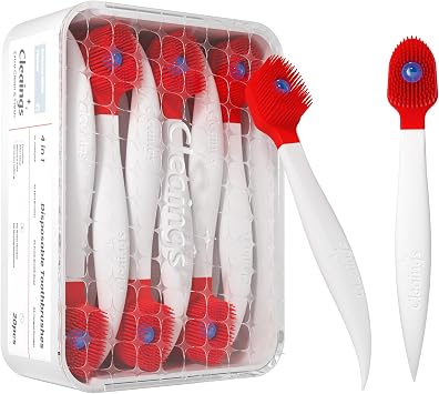 cleaings Mini Brushes-Disposable Toothbrushes with Cleaning Beads Toothpaste and Pick for Work or Travel, 20 Count-Strong Mint FlavorPack of 1