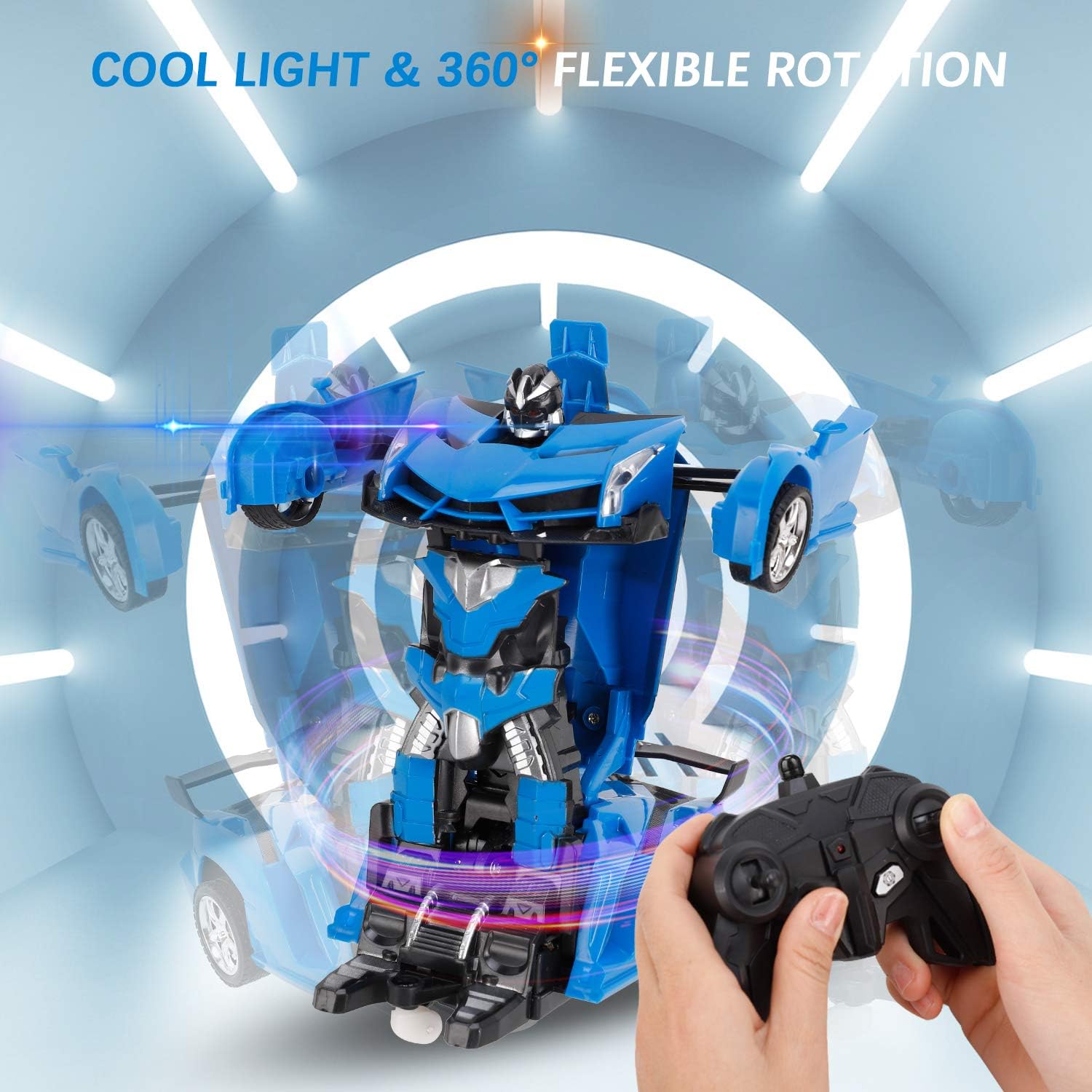 FIGROL Transform RC Car Robot, Remote Control Car Independent 2.4G Robot Deformation Car Toy with One Button Transformation & 360 Speed Drifting 1:18 Scale