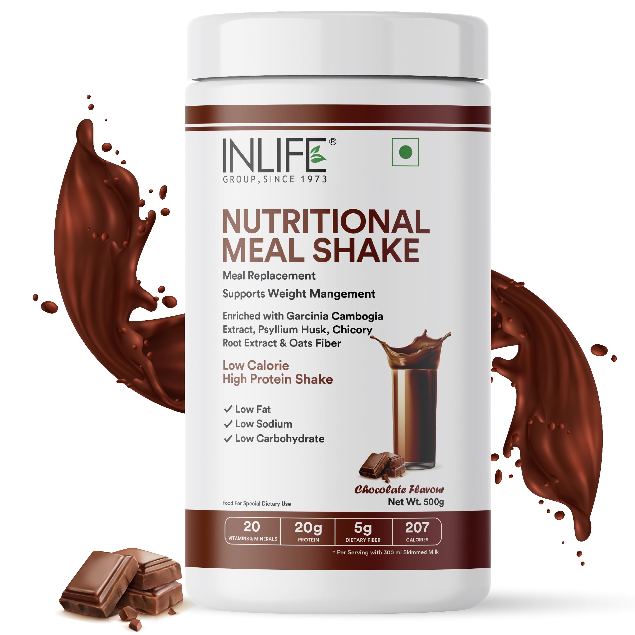 Meal Replacement Shake | Weight Management, Nutritional Meal Protein Shake 20g| Protein, 5g Fiber, 207 Calories, 500g (Chocolate)
