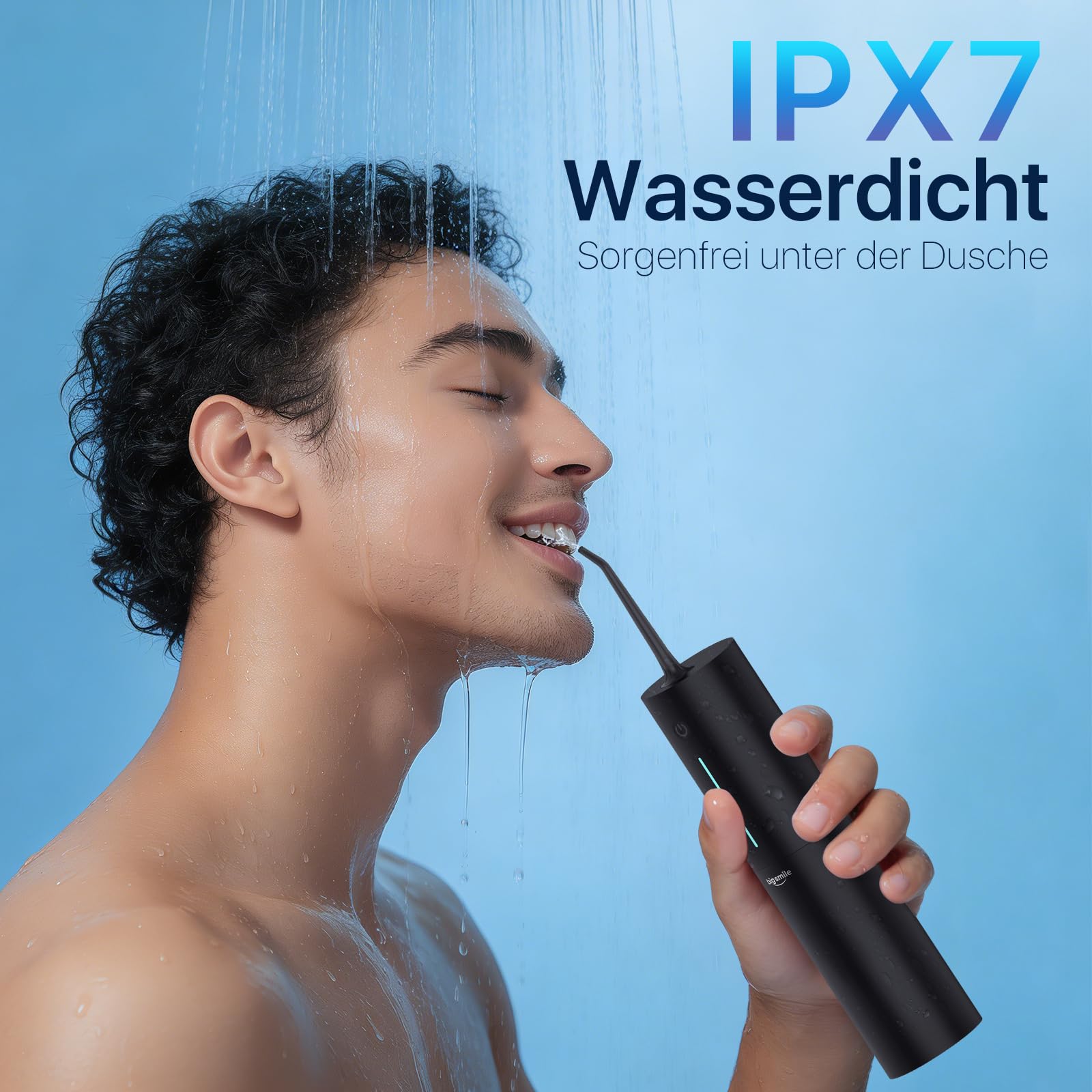 Bigsmile Wasserzahnseide, tragbarer Mundreiniger, wiederaufladbarer Reisemundreiniger, professioneller elektrischer Zahnspritzer, IPX7 wasserdicht, Effektiv den Mund sauber und gesund halten (schwarz)