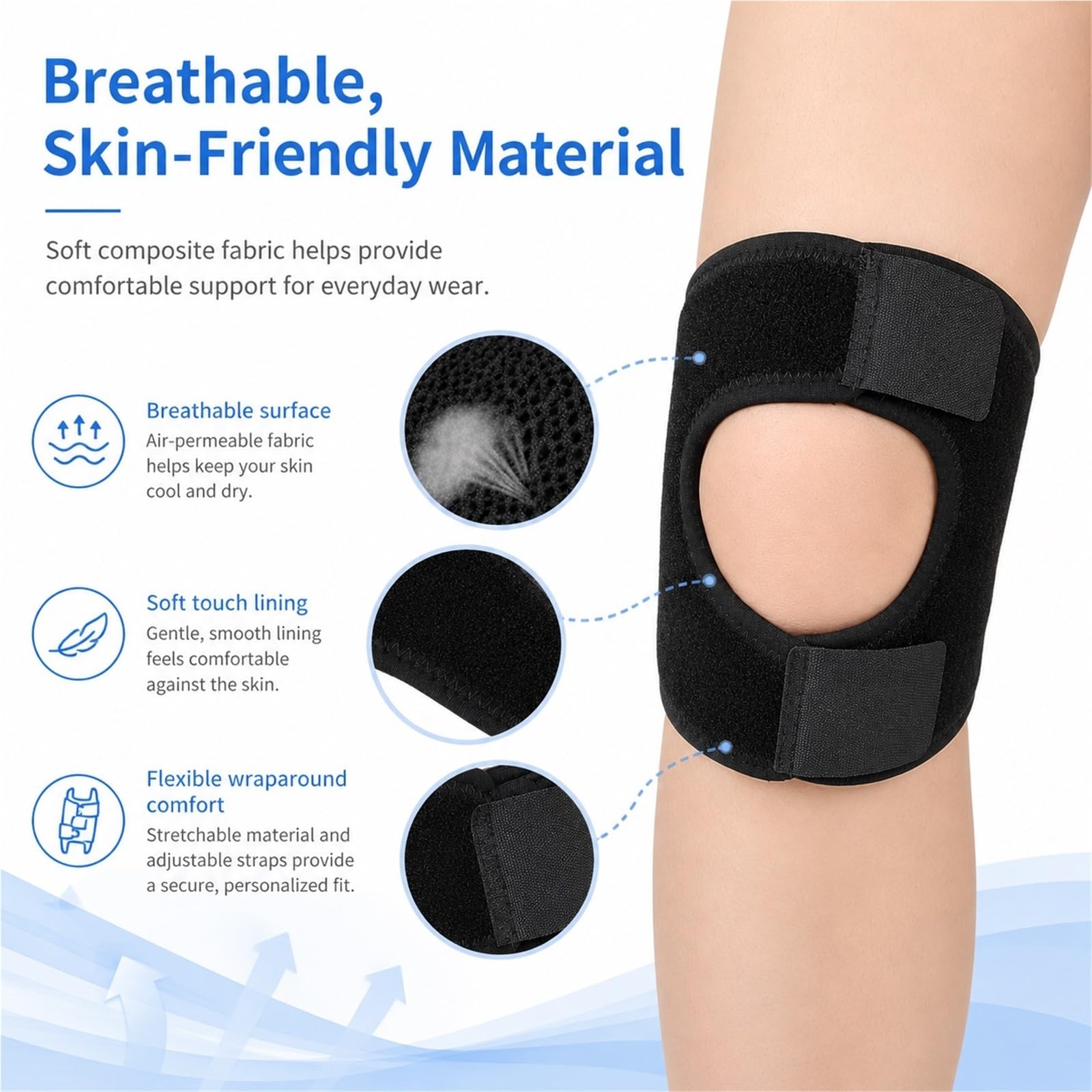 Rodillera Rotuliana Ajustable para Alivio del Dolor de Rodilla Soporte Estabilizador de Rótula con Almohadilla EVA y Muelles para Correr Tenis Menisco Tendinitis