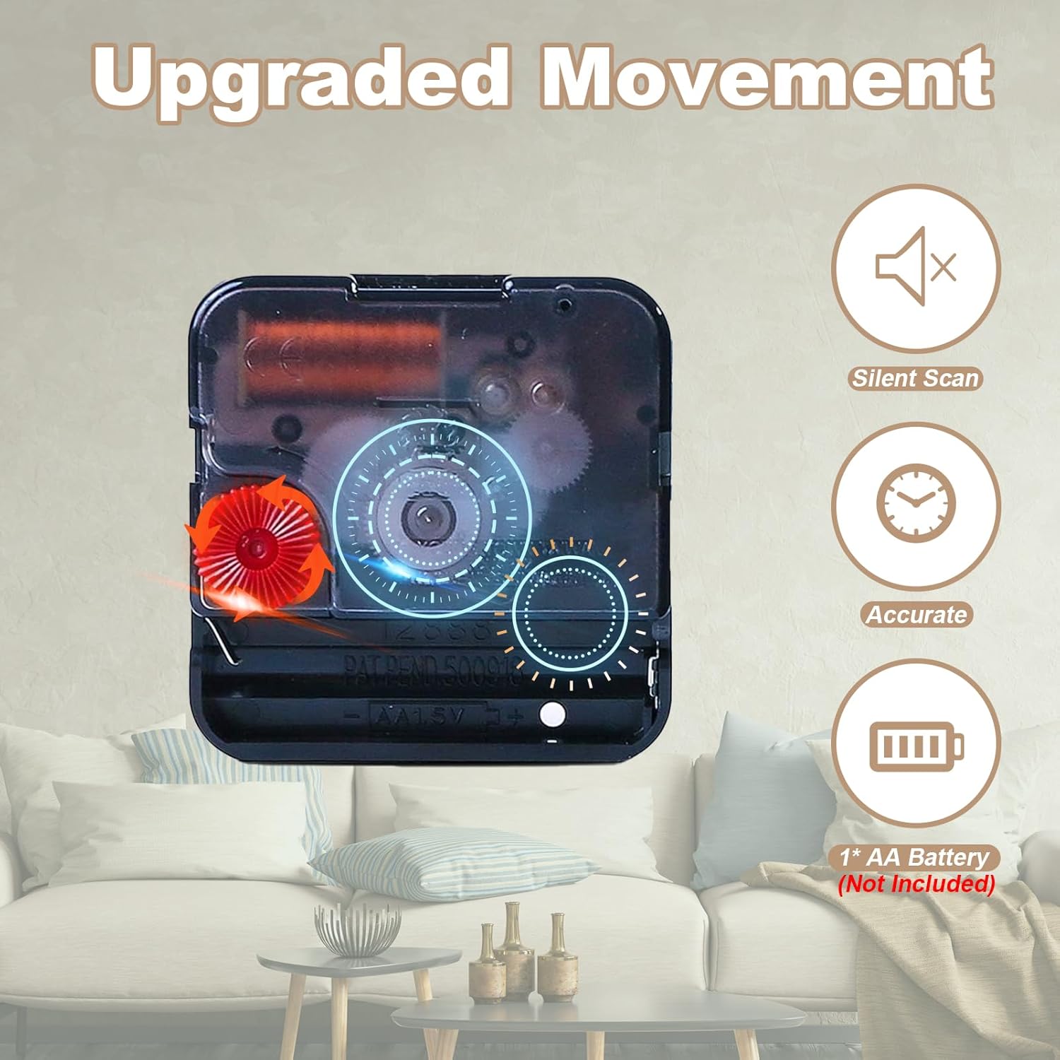 Large Wall Clock Modern Metal Clock Gold Wall Clocks for Living Room Decor Minimalism Clocks Farmhouse Clock, Non Ticking Battery Operated for Bedroom Kitchen Office Home