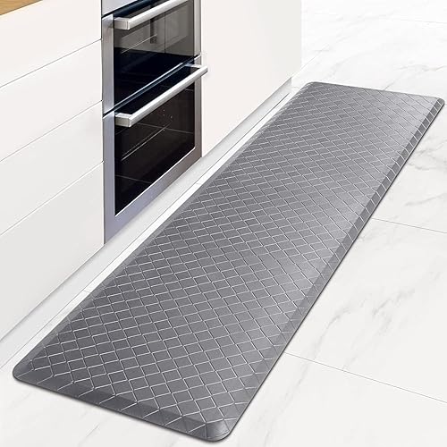 Vista 186 de HappyTrends - Tapete acolchado antifatiga de 17.3 x 28 pulgadas, grueso, impermeable, antideslizante, resistente, ergonómico, cómodo, para cocina
