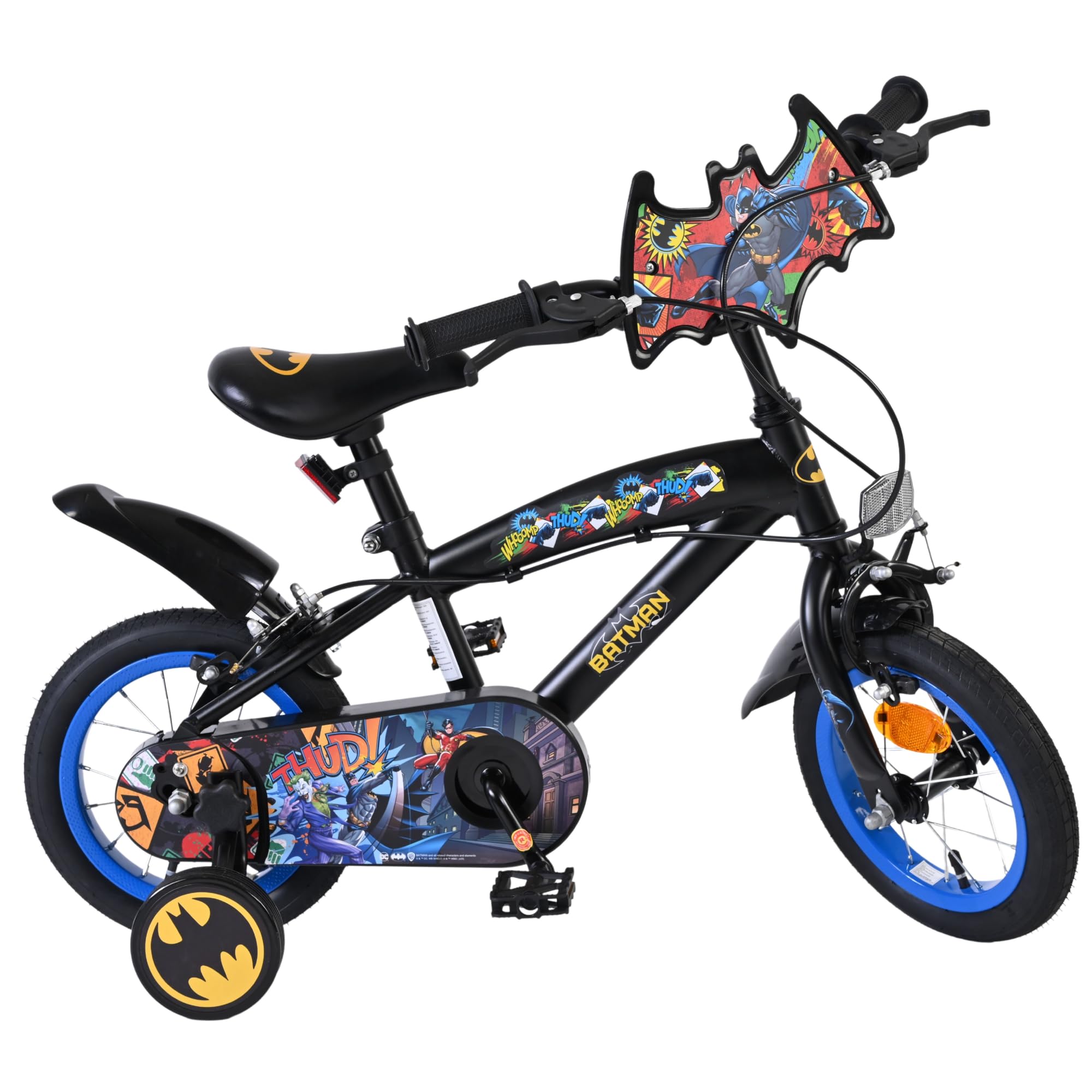 Volare Batman Kids Bike | Age 3-5 | 12 Inch Wheel | 2 Handbrakes (Front & Back Wheel), Removable Stabilisers, Chain Guard & Pedal Reflectors | Adjustable Saddle | Gift for Girls & Boys — image 1