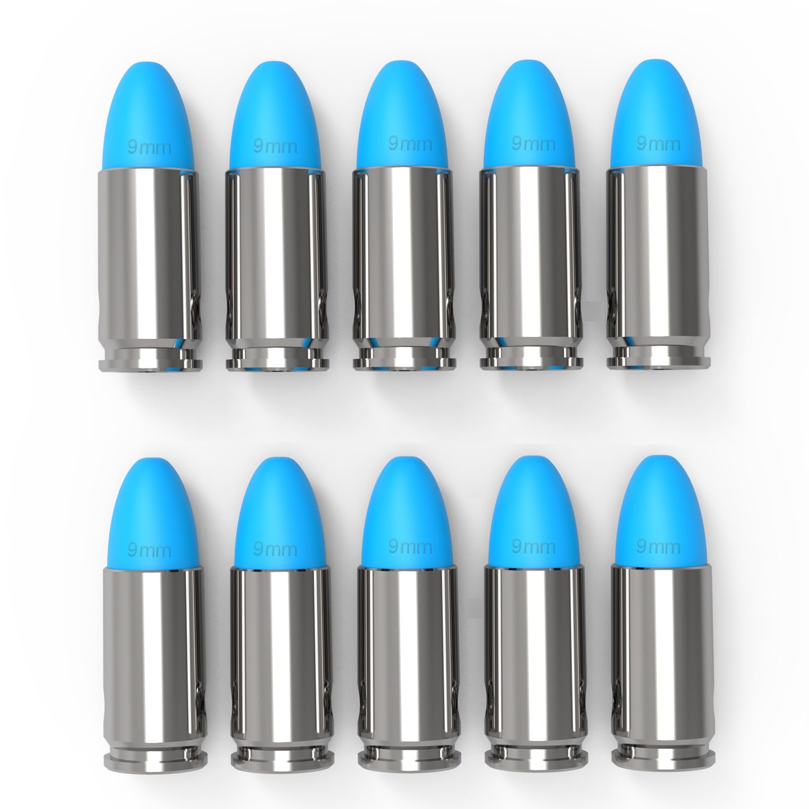 FIREGOWIN Pro 9mm Dummy Rounds – Training Snap Caps, Reusable Dry Fire Training Round with Rubber Primers (Blue 10-Pack)
