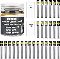 Lifreer 1080 Pack 0.7mm HB Mechanical Pencil Lead Refills & 2 Erasers - Unbreakable, Smooth, Break-Resistant for Students & Pros