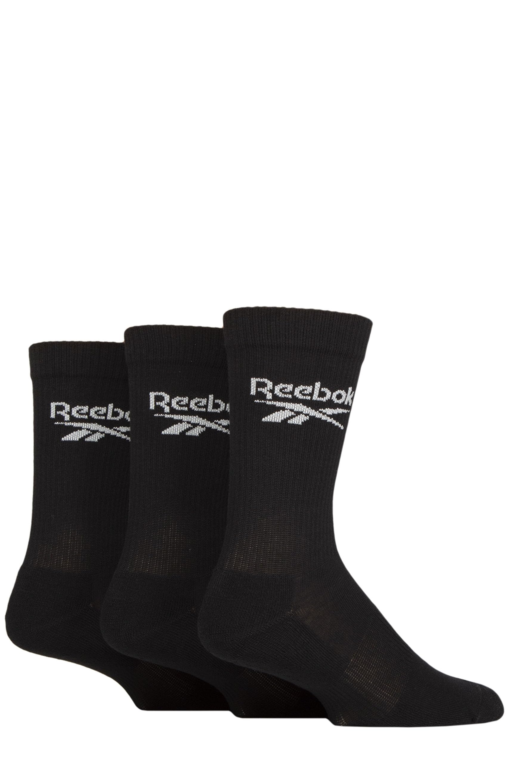 Reebok 'Core' Ribbed Cushioned Socks - Unisex, Mens and Ladies Soft Cotton Regular Crew Calf Length with Arch Support and Seamless Toes 3 Pair Multipack Size Range of UK 2.5-12.5 Black 11-12.5
