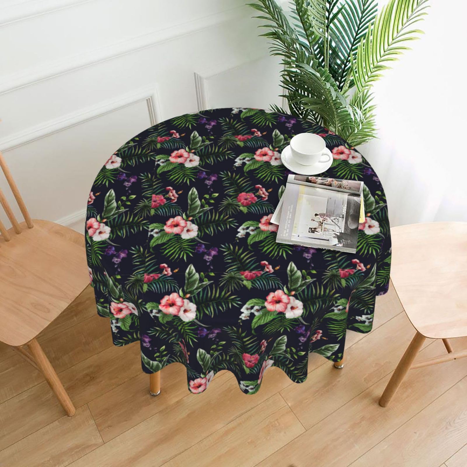 Nbtghga Florals Print Tablecloth Round Border Table Cloth Cover Decorative For Party Holiday Dinning Tabletop Home