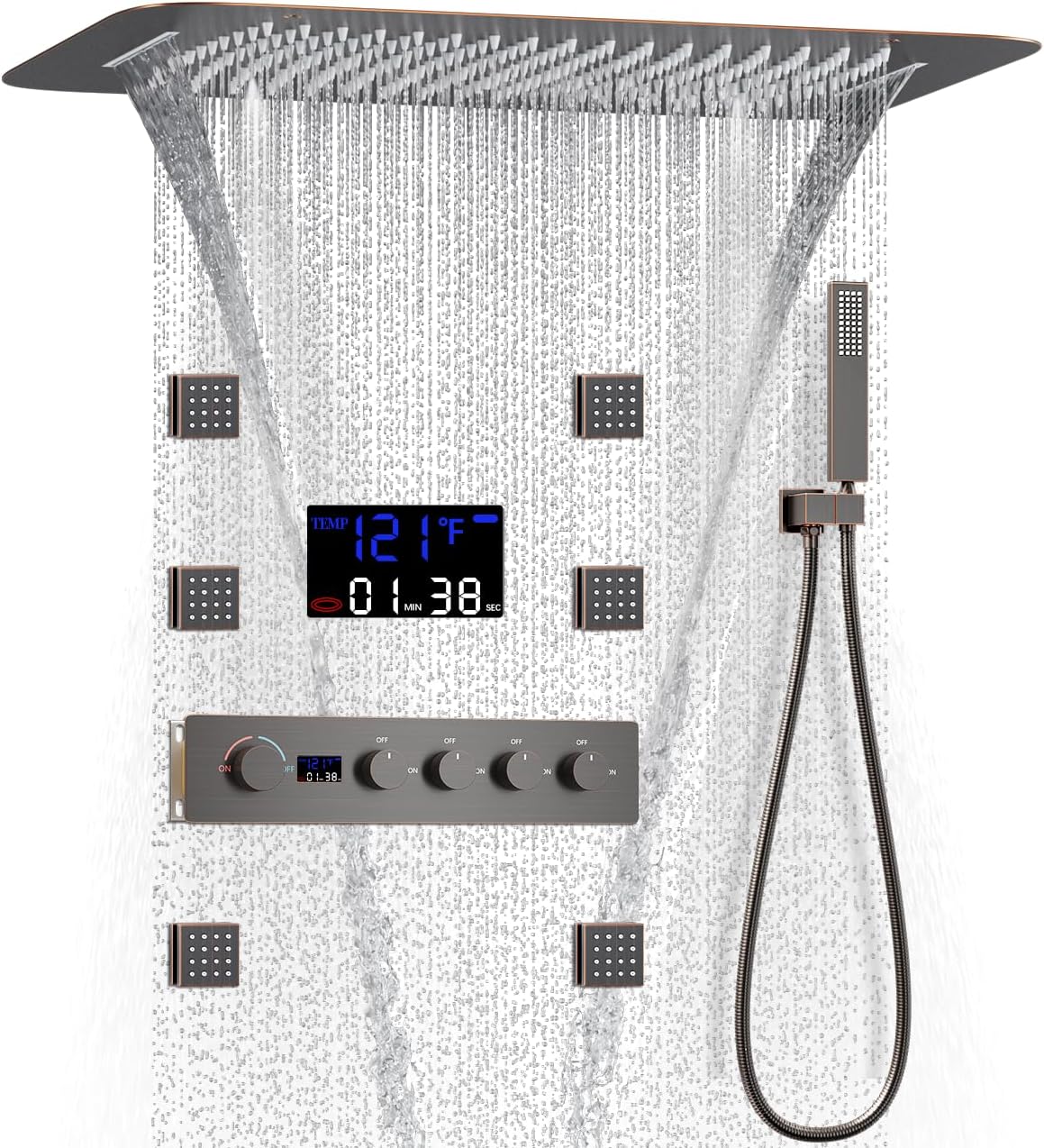 AYIVG Multifunctional Thermostatic Shower System Oil Rubbed Bronze 16 * 24” Concealed Shower Faucet System With Digital Display Shower Valve And Hand Shower And Body Nozzle