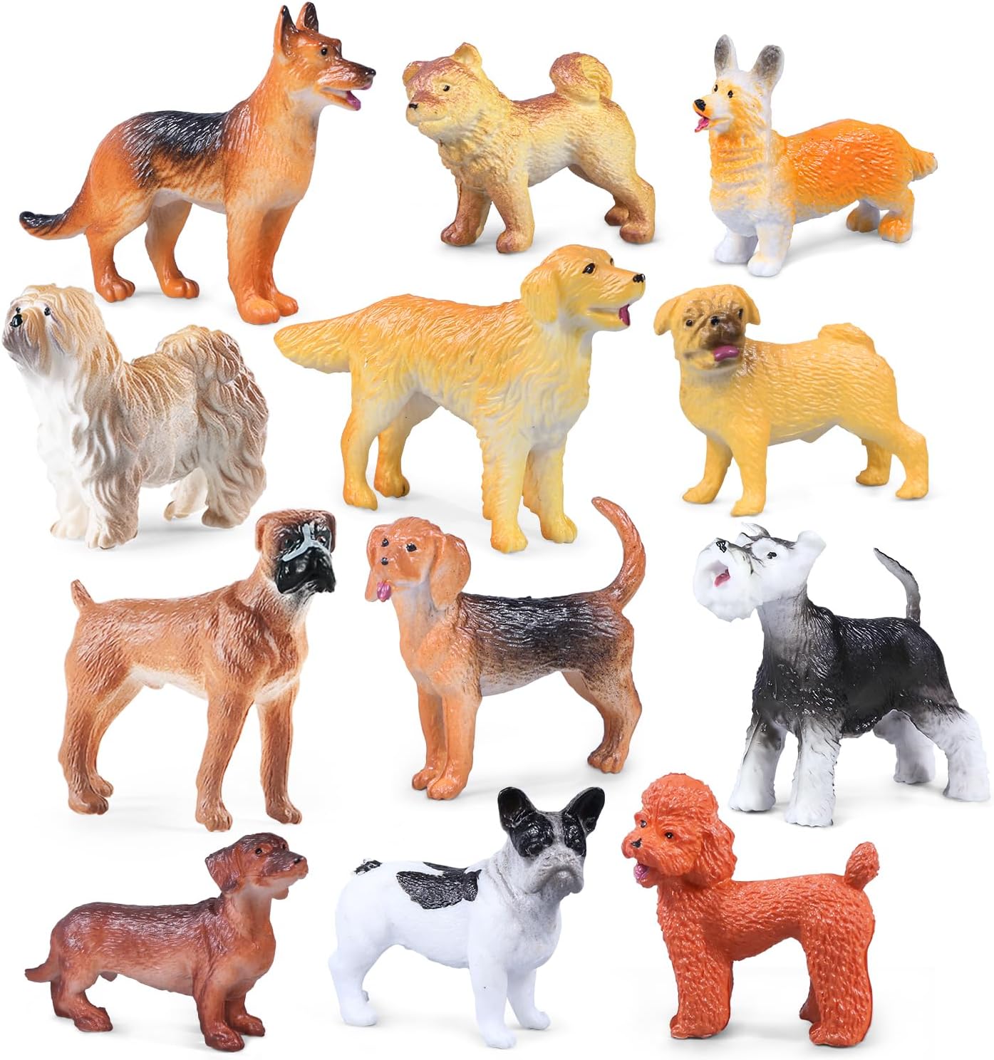 SIENON 12PCS Dog Figures Toy Set, Miniature Plastic Realistic Assorted Dollhouse Puppy Animals for Kids Educational Preschool Learning Christmas Easter Eggs Birthday Party Favor Cake Topper