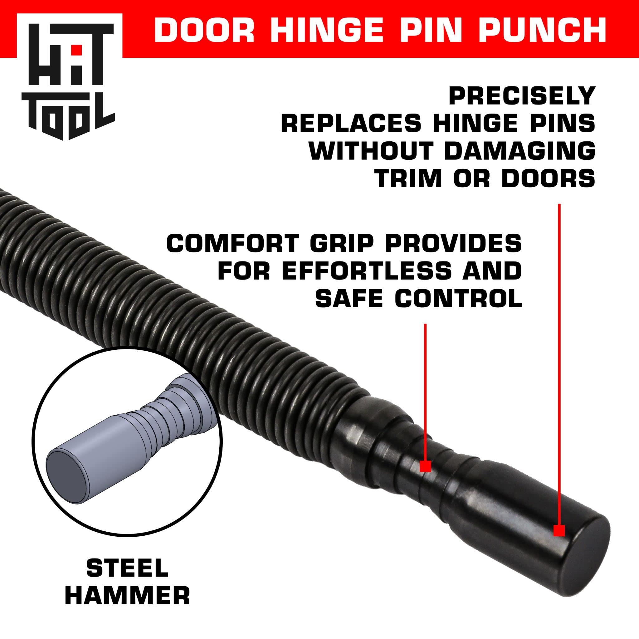 HIT Tool Pro Combo Kit de punzón de clavos sin martillo de 1/32 pulgadas, juego de clavos sin martillo de 2/32 pulgadas, perforador de bisagra de puerta sin martillo y martillo de acero, 2