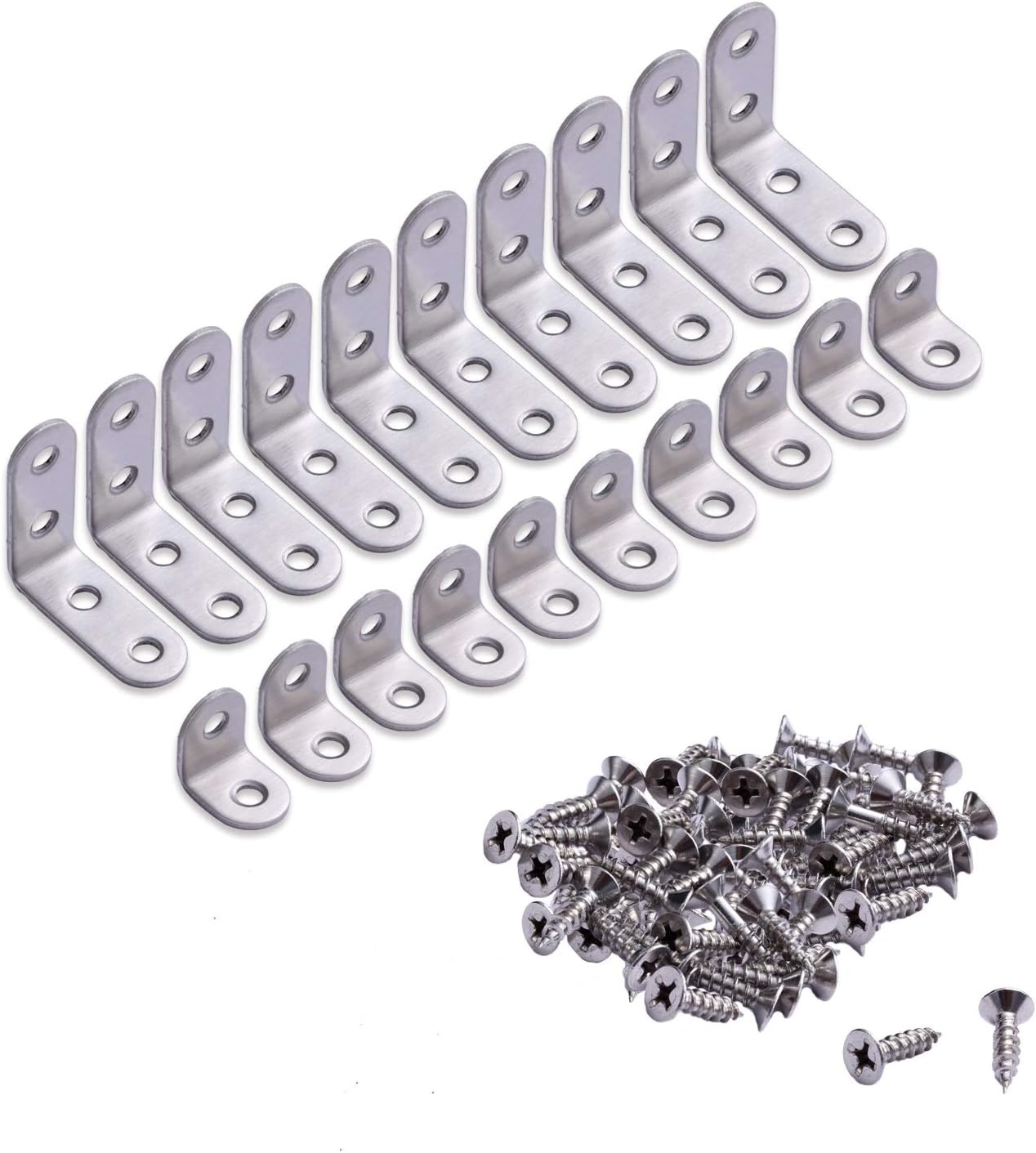 Dviocnd 20 Pieces Stainless Steel Corner Braces (20x20mm + 40x40mm), L Shaped Corner Fastener Joint Right Angle Support Bracket, 60 Pieces Screws Included