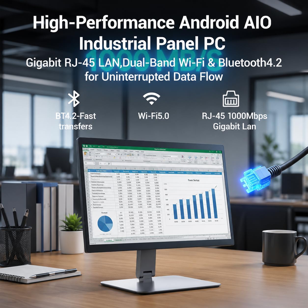 39.6 cm All-in-One przemysłowy panel PC bez wentylatora, komputer z ekranem dotykowym Android 12 z obrotowym mocowaniem VESA, wytrzymały tablet RK3399, 4 GB RAM, 64 GB ROM, 1920 x 1080 IPS, USB 3.0