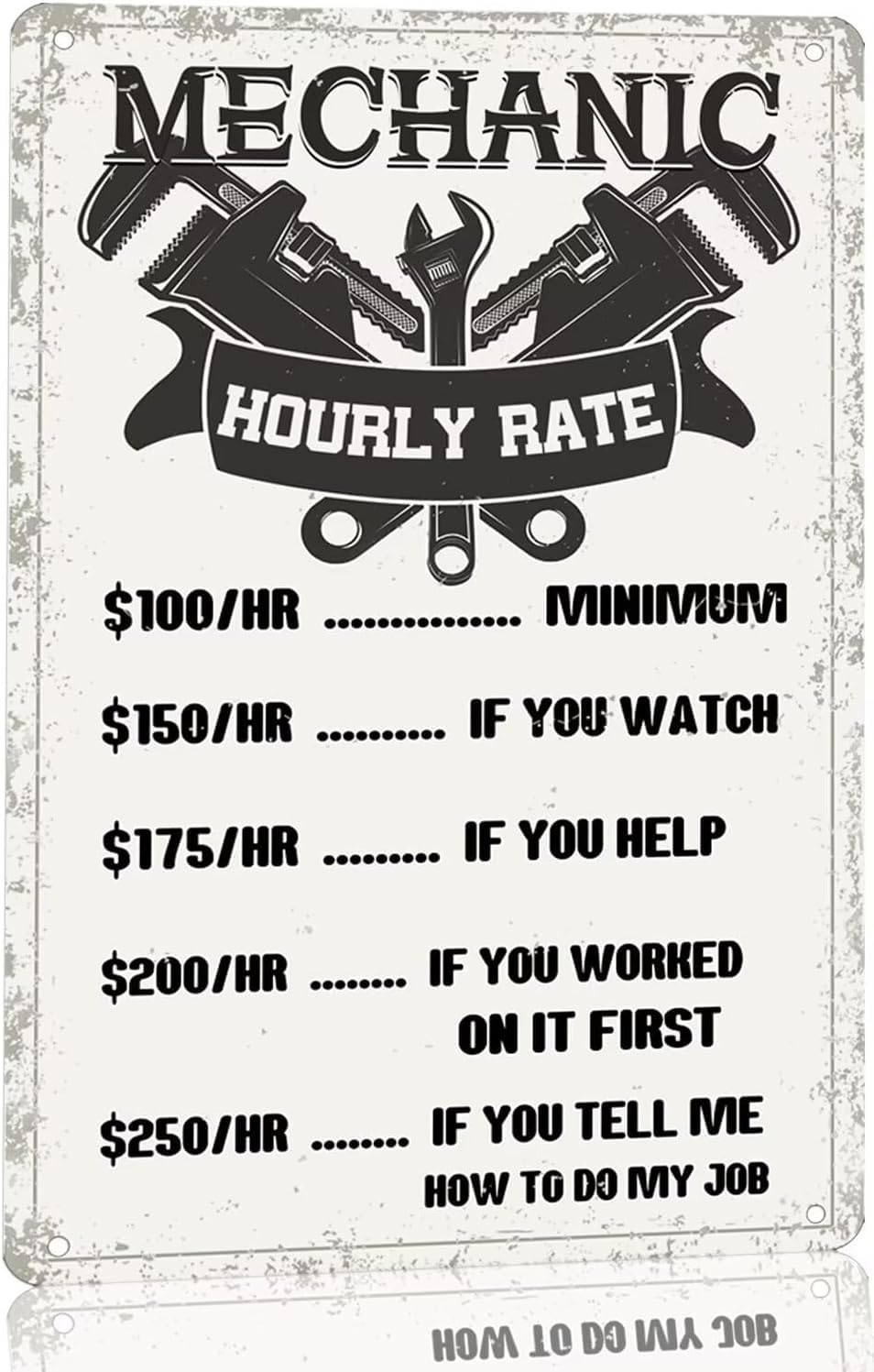 SMAZDFXX Funny Mechanic Hourly Rate Reproduction Metal Tin Sign Vintage Mechanic Shop Wall Decor for Garage Rates Accessories Maintenance Workshop Tool Wall Art Plaque Signs 5.5"x8"