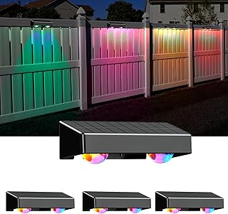 Kerry Solar Lights Outdoor, IP65 Outside Fence Lighting, Garden Wall Lights Solar Powered Waterproof with 11 Color Modes, External Fence Downlights for Patio, Yard, Deck Decoration - 4 Pack