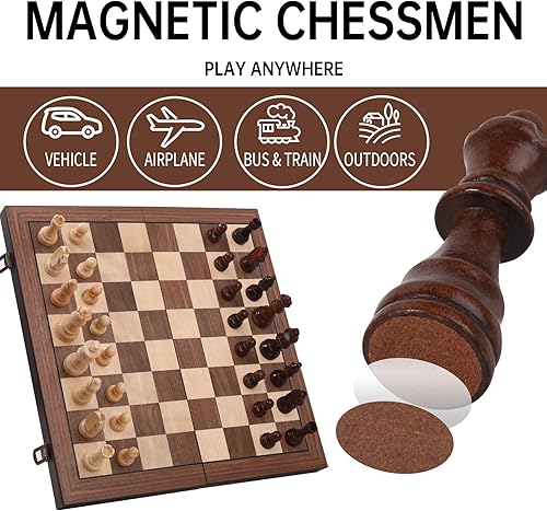 Miniatura 2 de Juego de ajedrez magnético de 15 pulgadas con tablero plegable y bolsa de viaje, juego de ajedrez de madera profesional, bolsa de almacenamiento de
