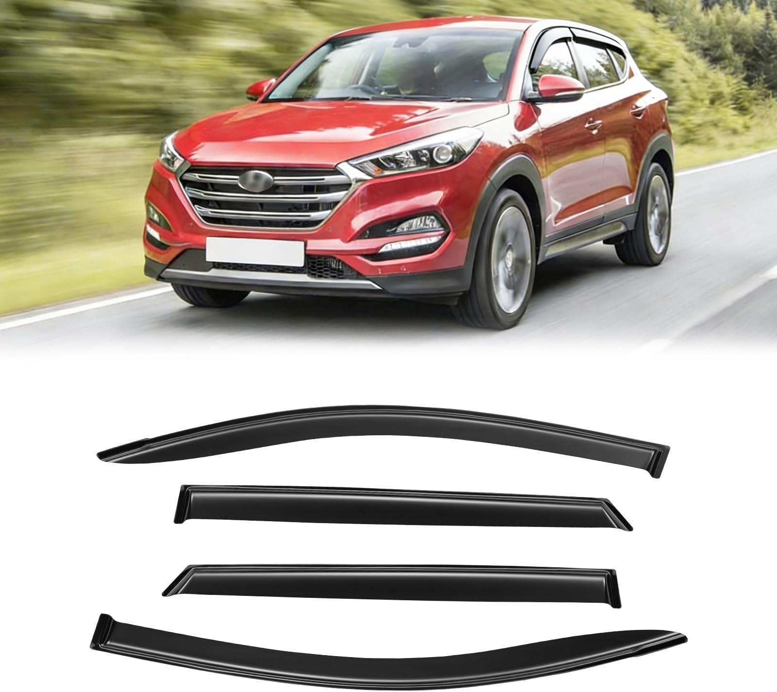 Window Visors for Hyundai Tucson 2016-2020, Rain Guards Shields Vent Shade Deflector Dark Smoke 2017 2018 2019, Tape-On, 4PCS