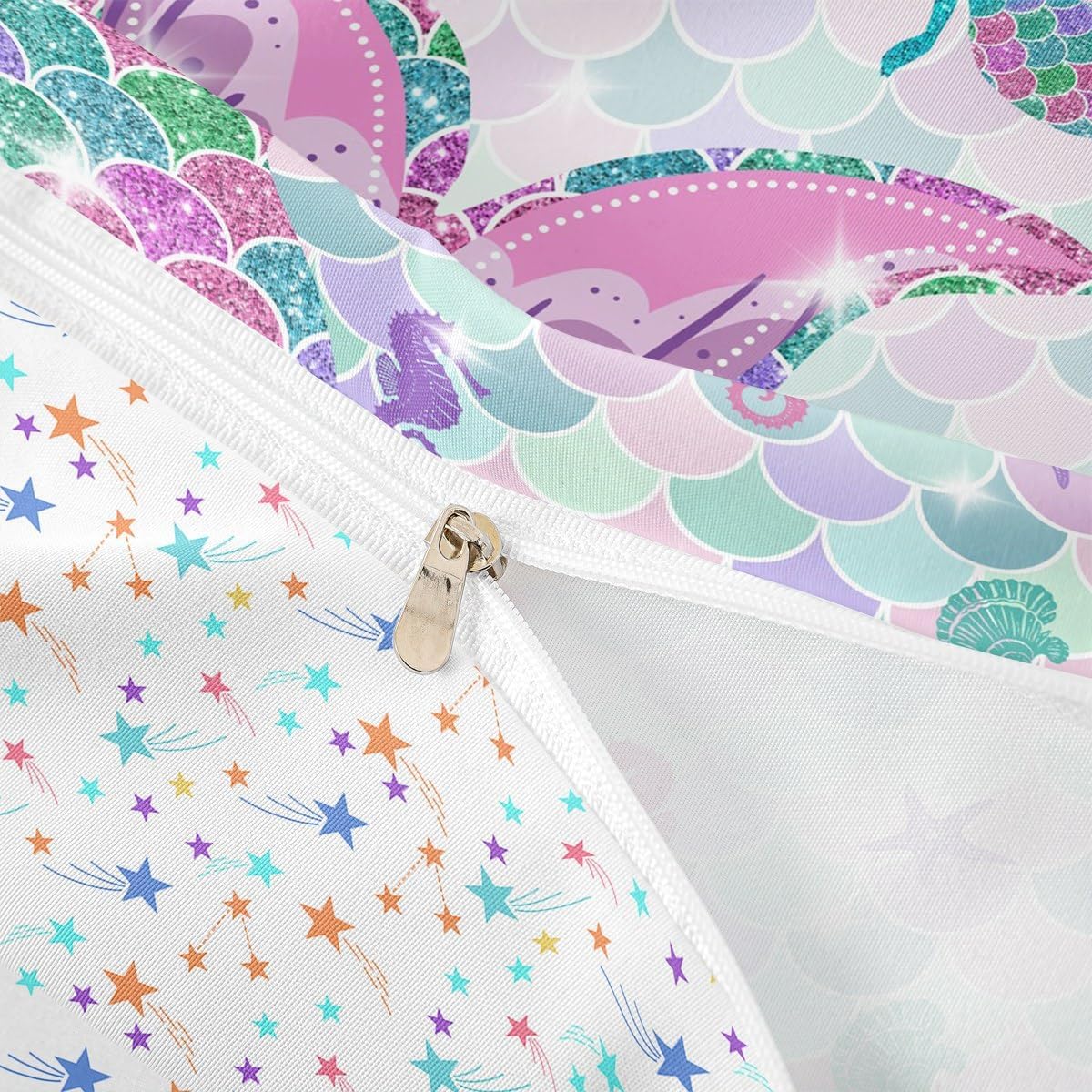 Erosebridal Mermaid Bedding Set,Nautical Sea Animal Kawaii Duvet Cover Full Mermaid Gifts for Girls,Fish Scale Sparkle Sequins Comforter Cover Ocean Bed Sets Aquarium Marine Life Bedroom Decor…