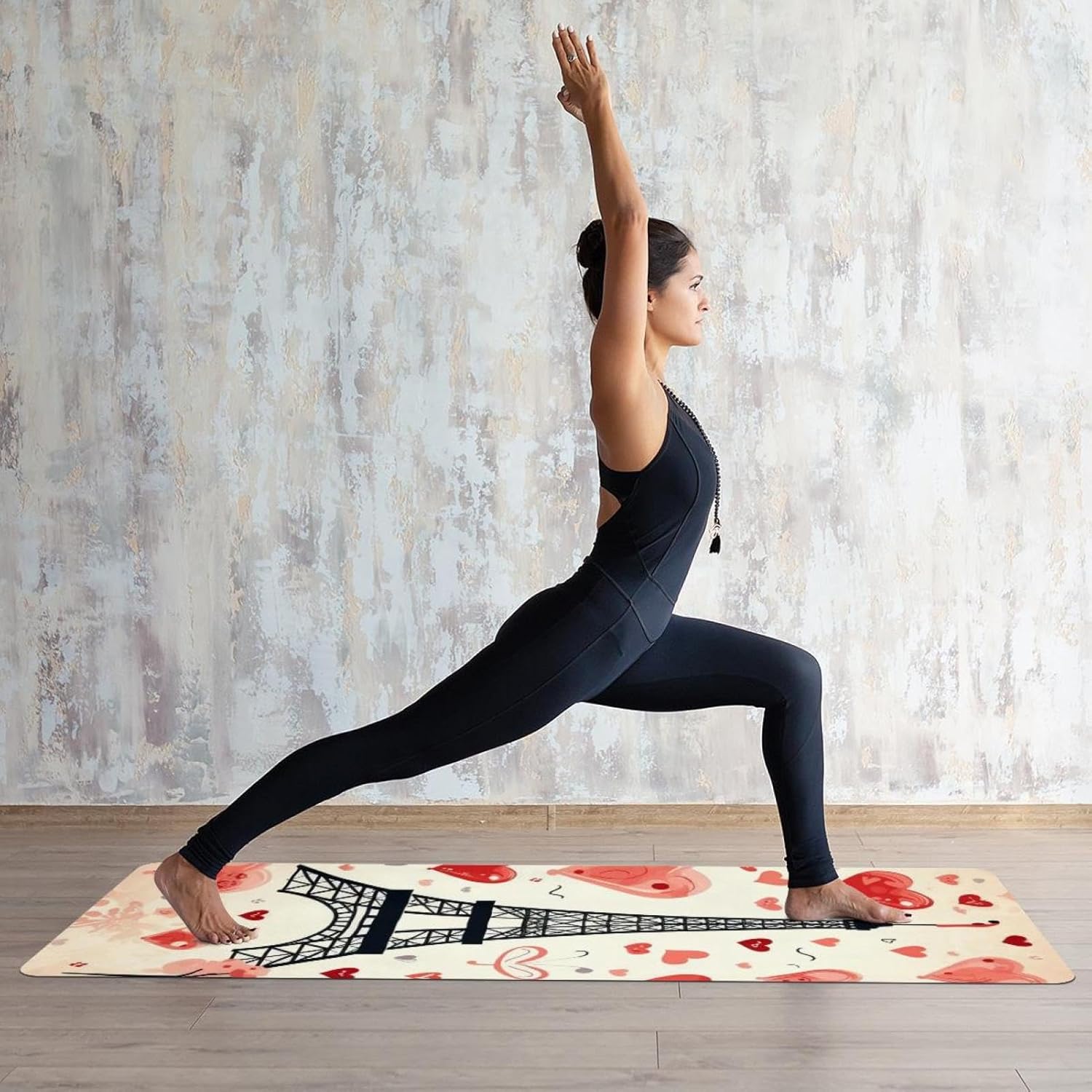 Yoga Towel, Eiffel Tower Valentine's Day Pattern Non Slip Sweat Absorbent Hot Yoga Mat Towel for Hot Yoga, Pilates and Fitness - 72.8" x 26.8"