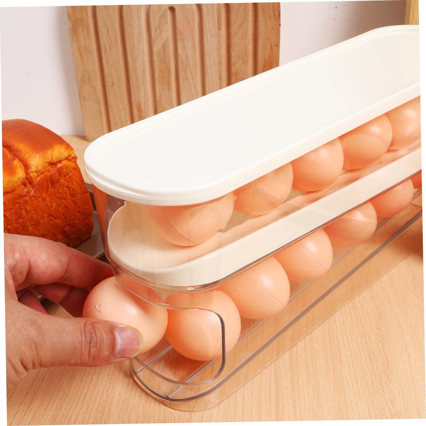 Gatuida Huevos con Rodillo Organizador de Almacenamiento de Huevos Refrigerador Estante de Doble Cubierta para Huevos de Cocina