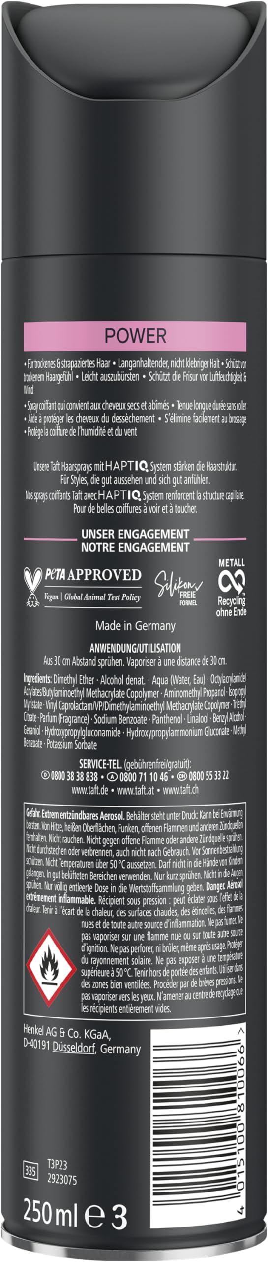Schwarzkopf TAFT lakier do włosów Power Cashmere (250 ml), stopień utrwalenia, 5 stylizacji włosów, lakier do włosów suchych i zniszczonych, gładkość przypominająca kaszmir, wegańska formuła *