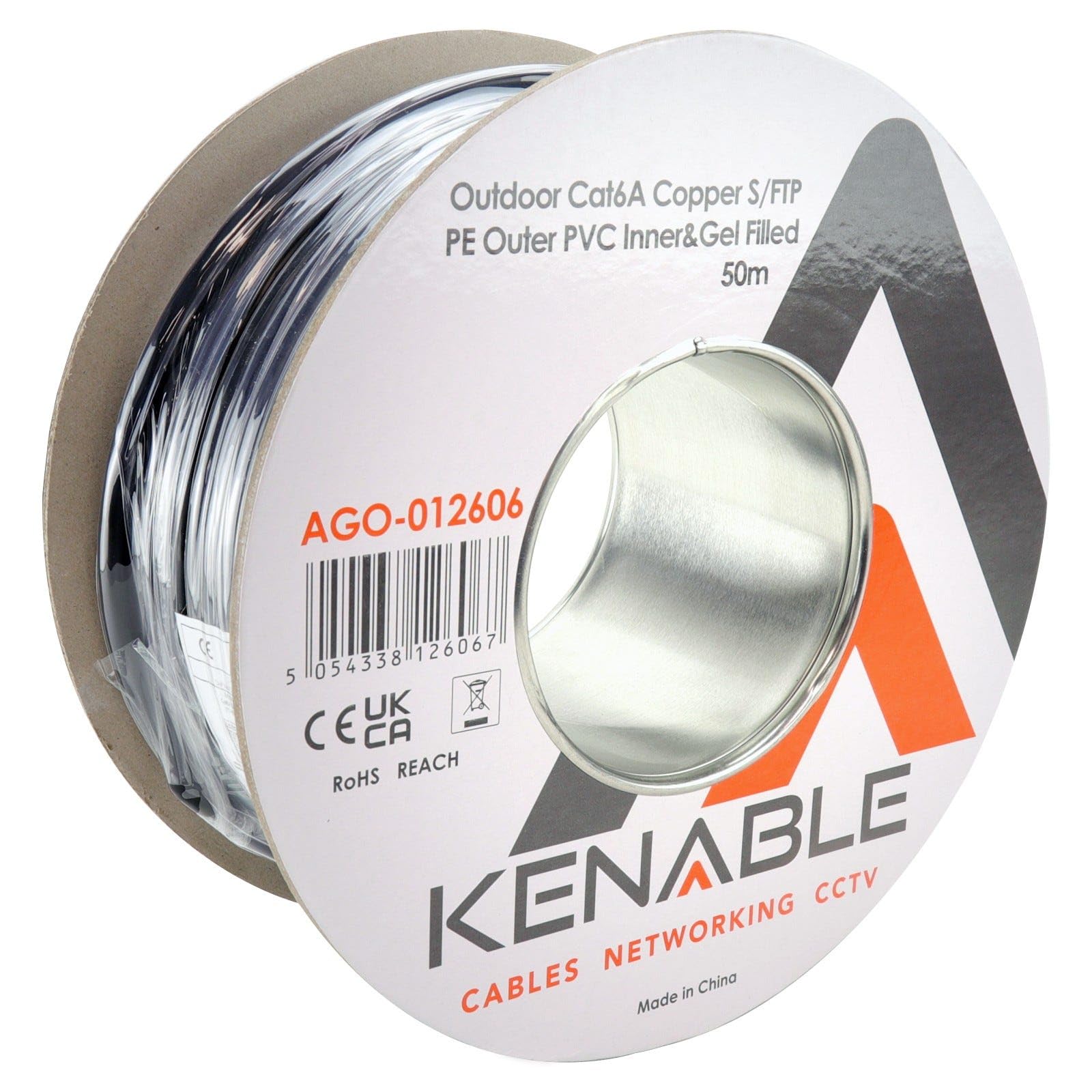 kenable Cable de Red Ethernet CAT6A Exterior Enterramiento Directo COBRE Relleno de Gel Bobina 50 m [50 metros/50m] Negro