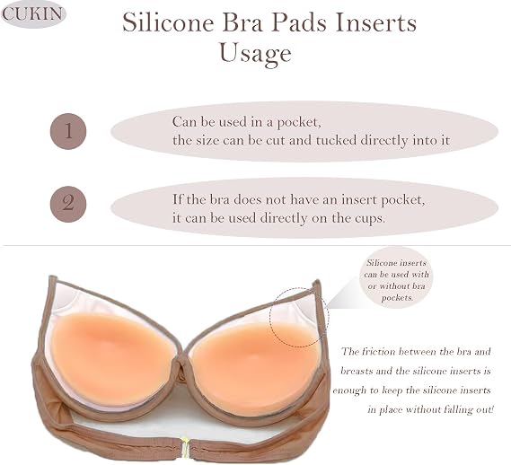 Silicone Bra Pads Inserts,Boombas Breast Enhancer Push Up Bra Inserts,Removable Bikini Push Up Pads,Silicone Chicken Fillets Bra Inserts Pads,Orange,1 Pair