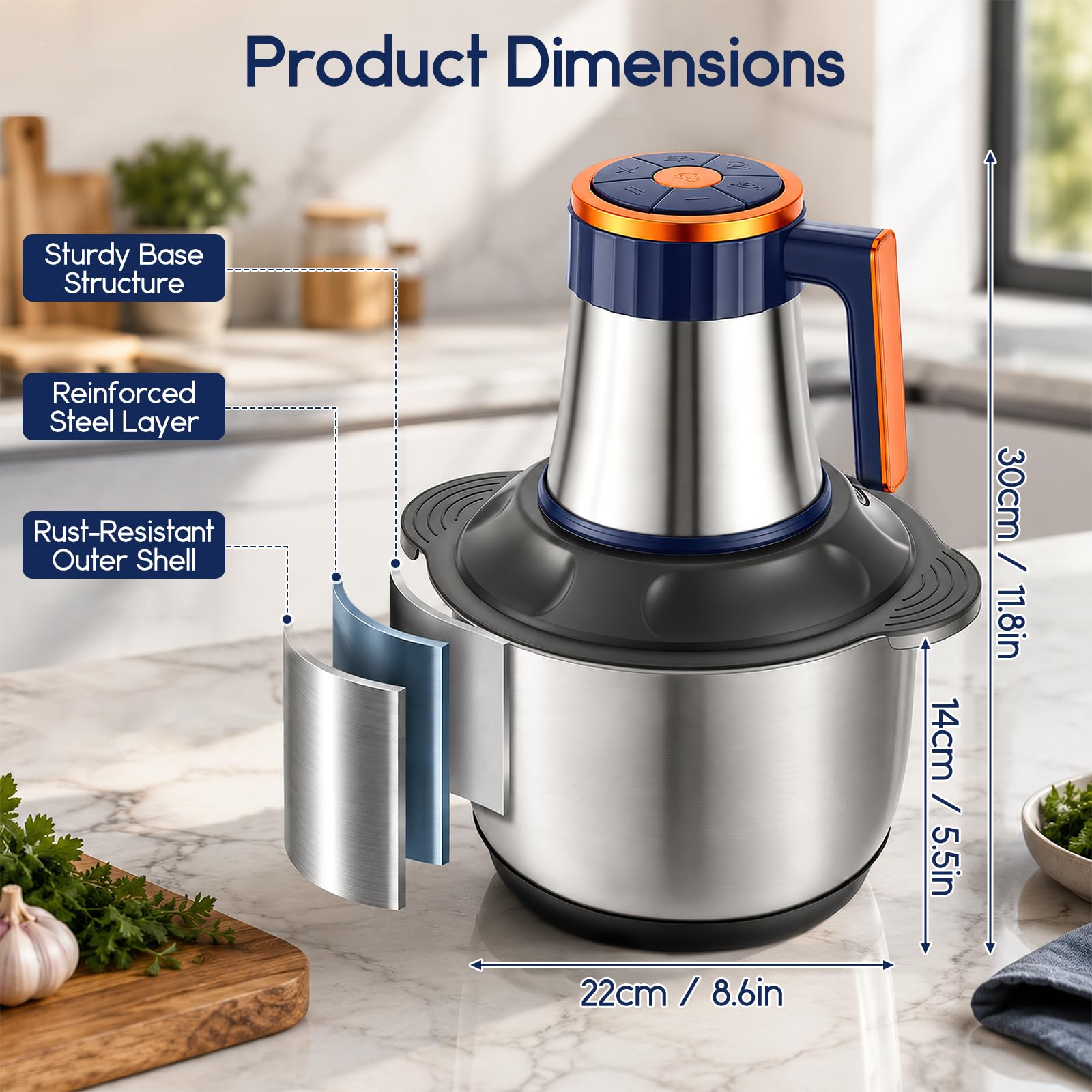 Tritatutto elettrico da cucina, 500 W, 5 l, in acciaio inox, tritacarne elettrico con 7 velocità e 6 lame, tritacarne per carne, cipolle, verdure, tritacarne universale 5 in 1