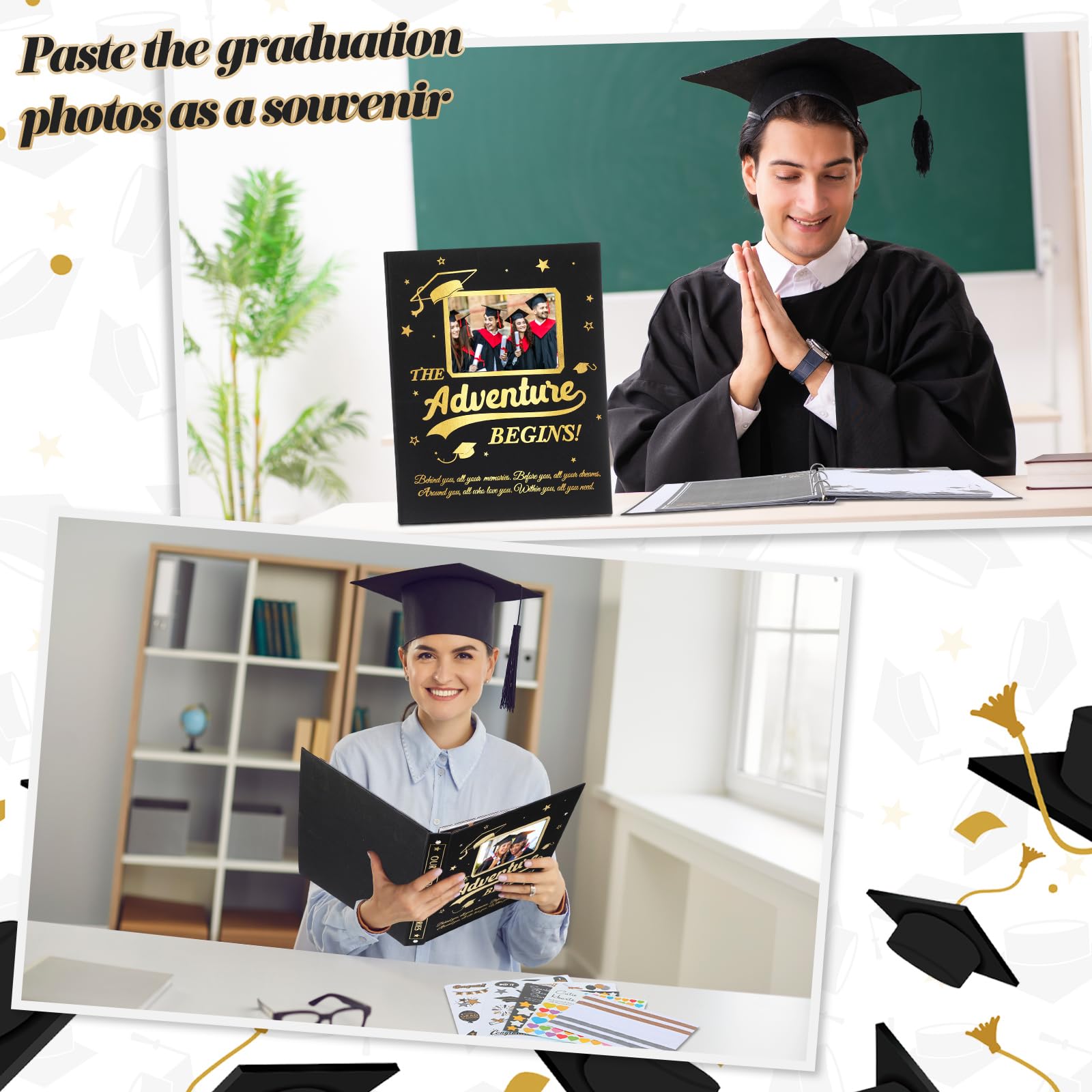 Pasimy Kit de álbumes de recortes de graduación, álbum de fotos A4, 60 páginas, extraíble, álbum de fotos de graduación con calcomanías para fotos de 4 x 6, 5 x 7, 8 x 10 pulgadas, para regalos de