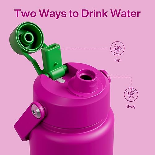 Miniatura 71 de ENCOOL Botella de agua aislada con popote, de acero inoxidable, a prueba de fugas, sin BPA, al vacío de doble pared que se mantiene fría durante 24