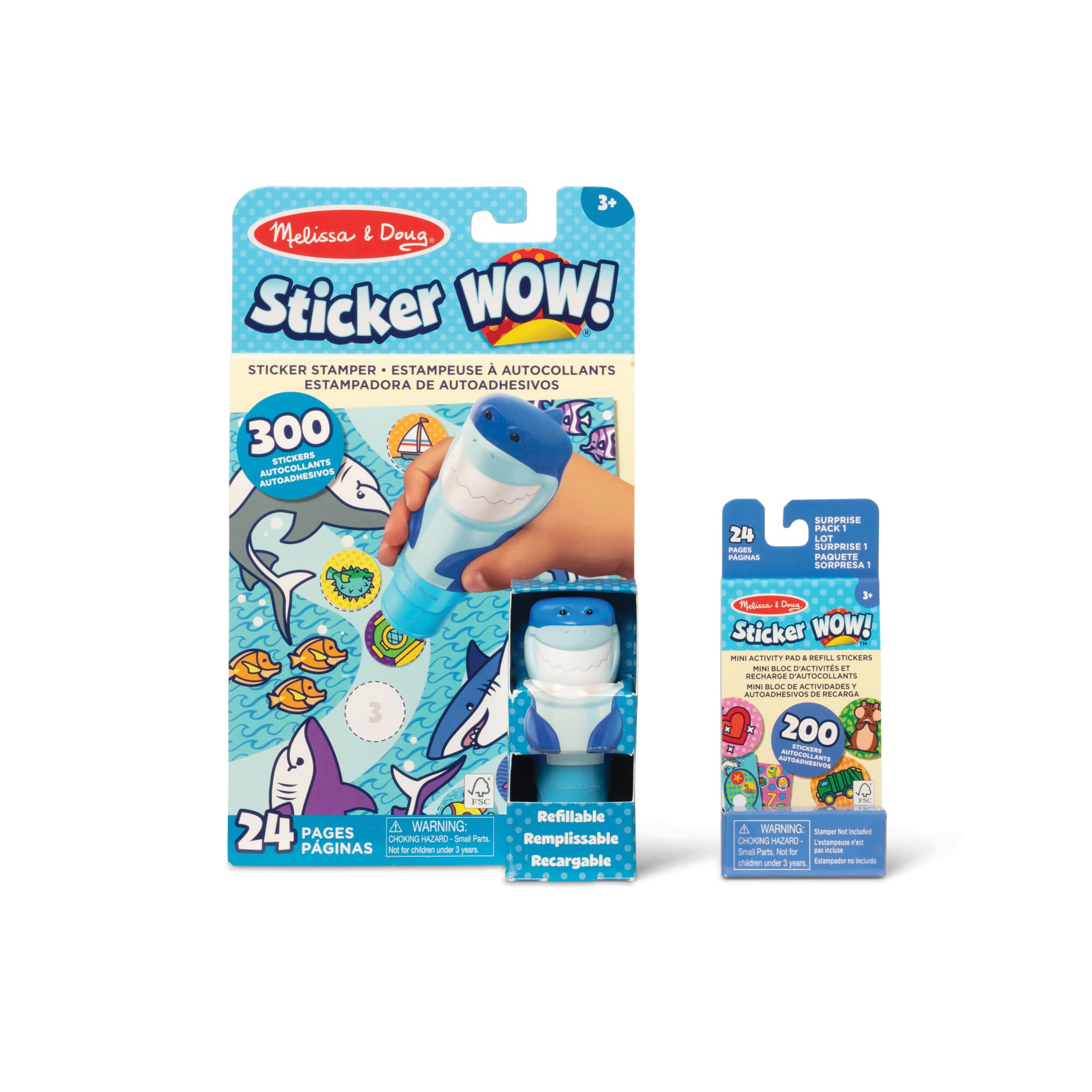 Melissa & Doug Naklejka Wow! Pakiet rekinów: 24-stronicowa podkładka aktywności, stempel naklejki, 500 naklejek, mini podkładka, sztuka i rzemiosło Fidget zabawka kolekcjonerska postać