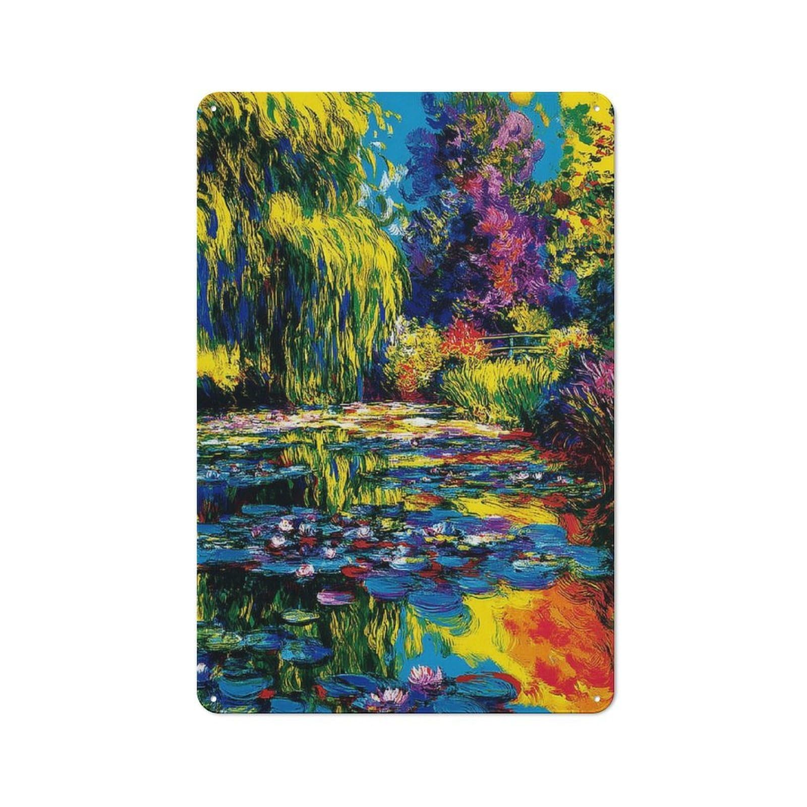 Junmoney Water Lily Pond Monet's Garden Reflections 30X20cm Rustic Metal Sign With For Guest Room Or Hallway, For Vintage Wall Decor Fans, For Metal Sign Collectors