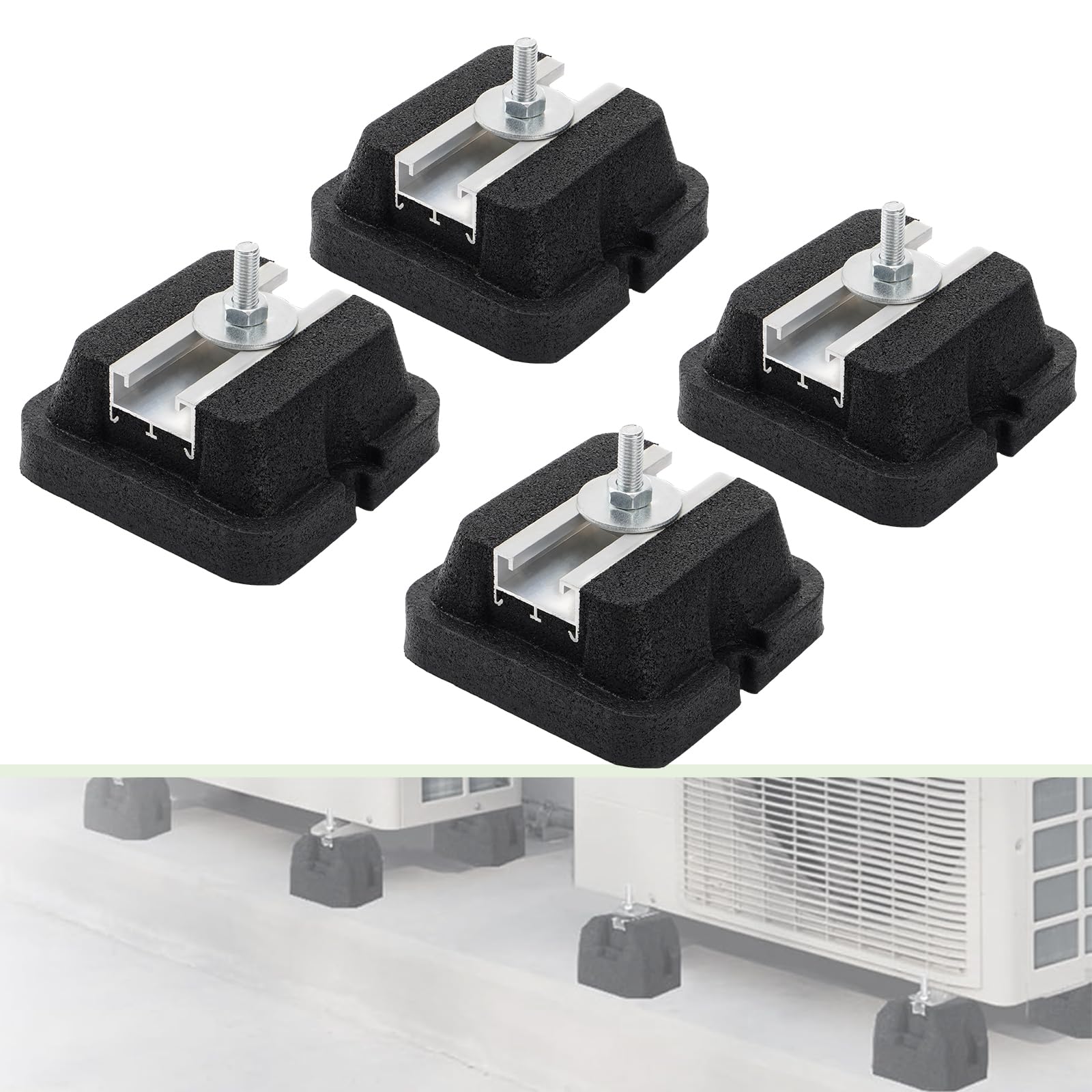 DETYI 4 Pack Floor Mounting Base Kit for Ductless Mini Split Air Conditioner Condensers Heat Pump System, Pipe Mounting, Heavy-Duty Rubber Anti-Vibration Isolator Mounting Bracket Support Up to 800 LB