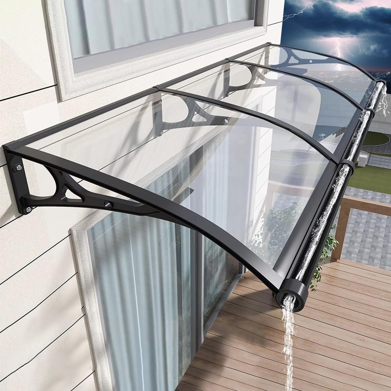 GJMSSMY Outdoor Door Canopy with Gutter Bracket UV & Rain Protection Polycarbonate Aw Weatherproof Cover for Entrance 60x100cm (24x39 inches)