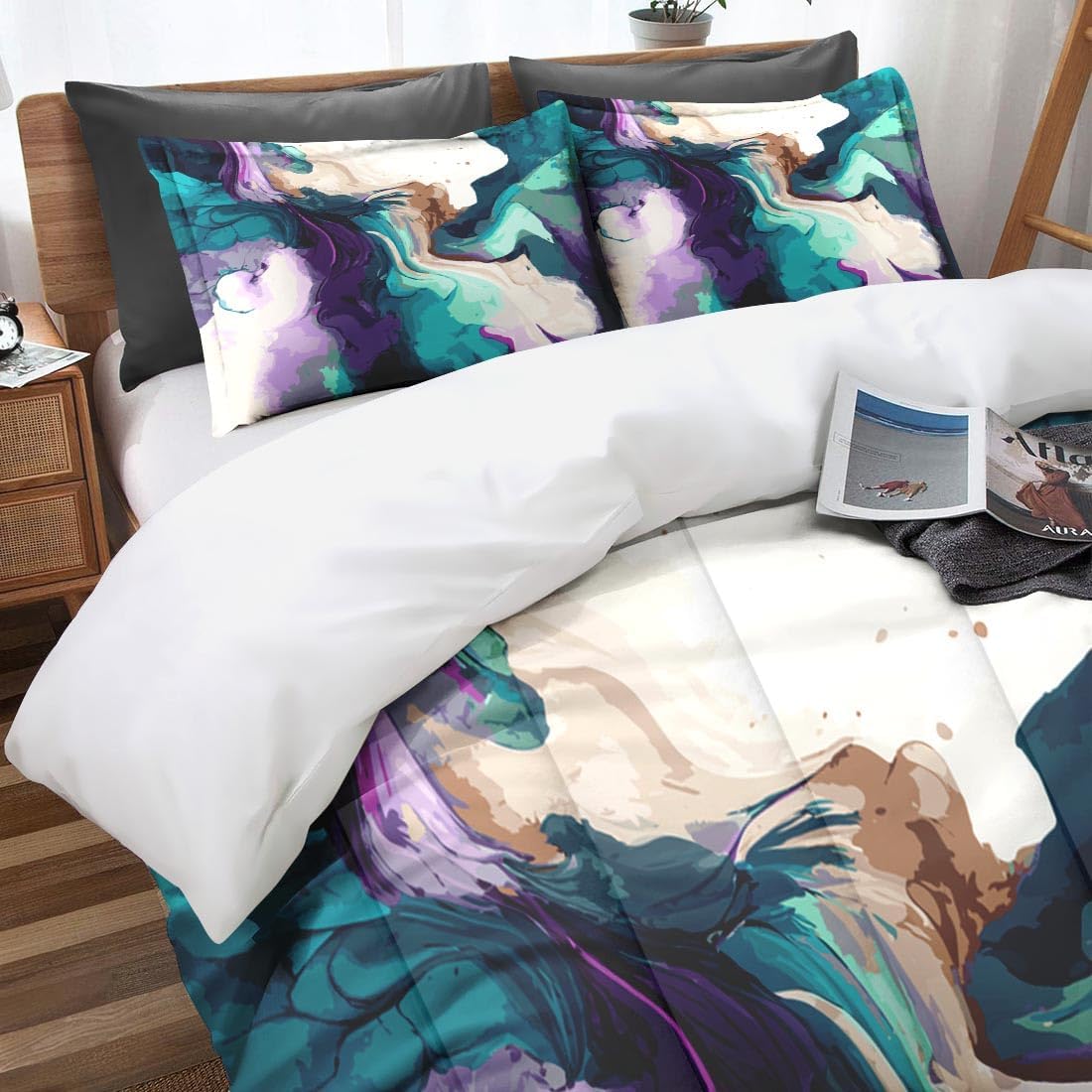 Marble Colorful Comforter Set King Size Purple Green Blue Stone Multicolored Includes Comforter & Pillowcase Bedding for All Seasons Kids and Adults Bedroom Bed Decor - Image 2